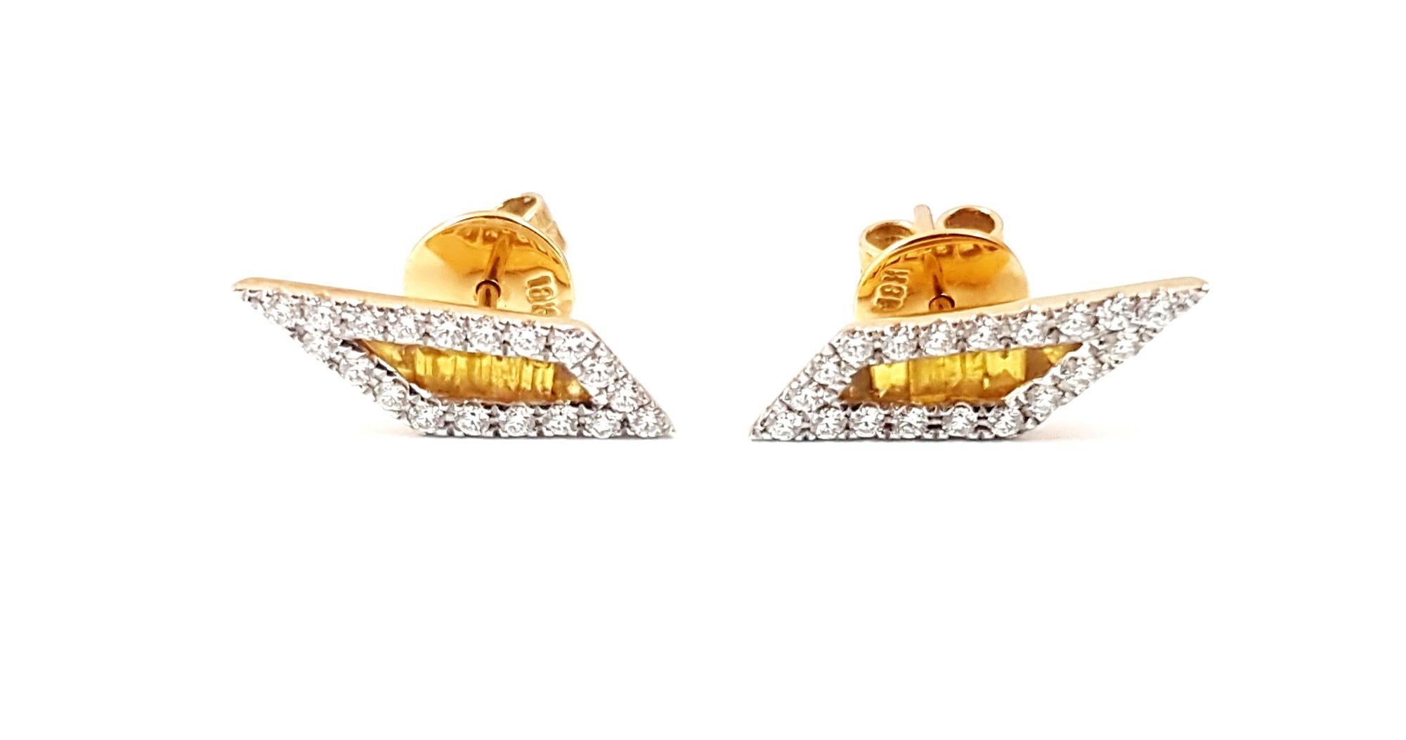 Women's Origami Palm Leaf Yellow Sapphire, Diamond Stud Earrings 18K Gold For Sale