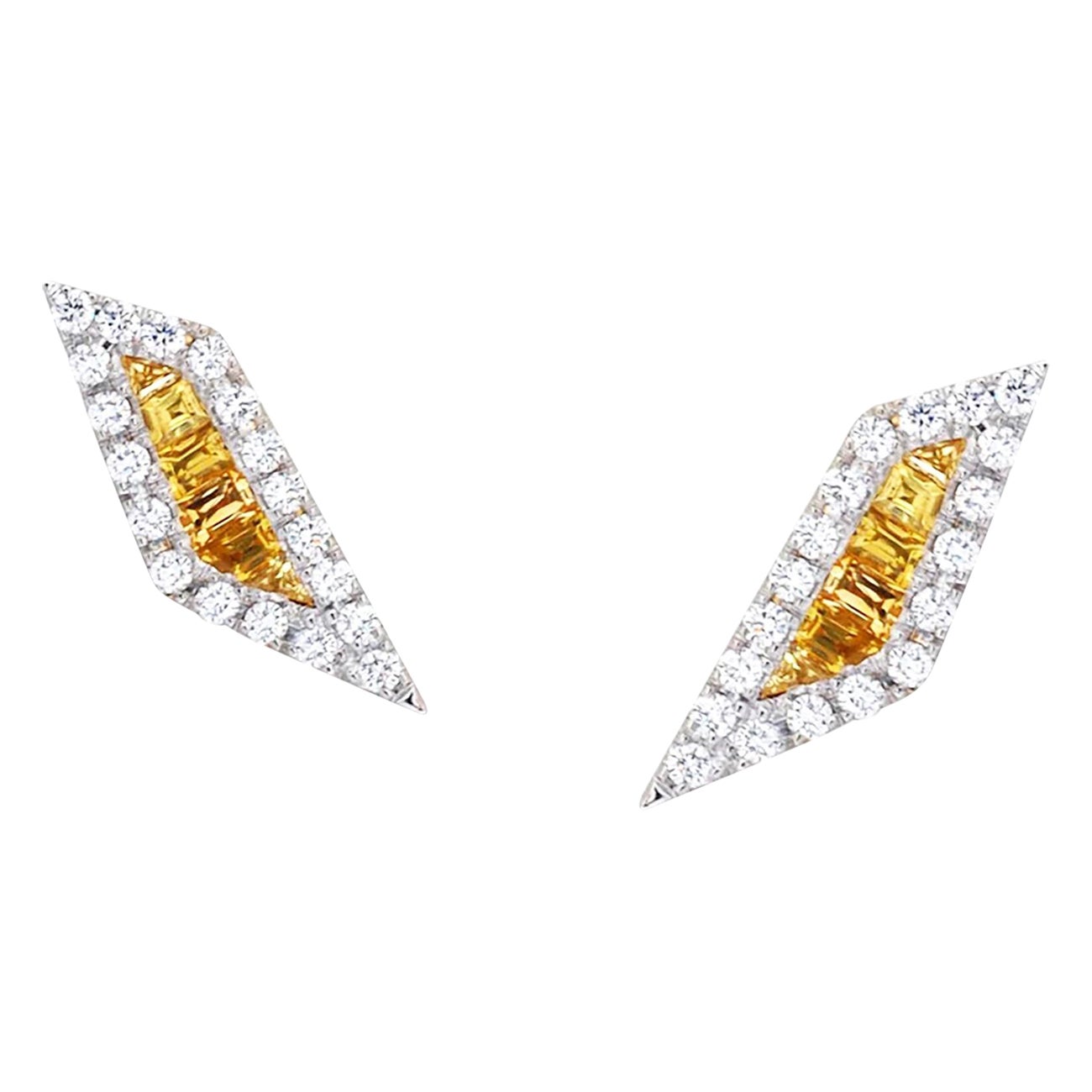 Origami Ohrstecker aus 18 Karat Gold mit gelbem Palmblatt-Saphir und Diamant im Angebot
