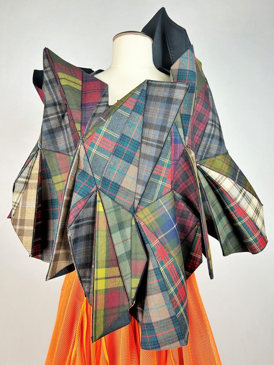Brown Origami plaid skirt and top by Junya Watanabe/Comme des Garçons Circa 2015