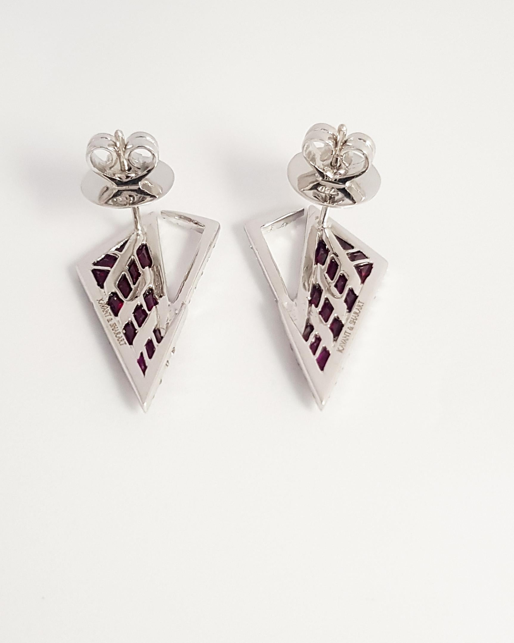 Kavant & Sharart Origami Ruby, Diamond Earrings 18K White Gold For Sale 1