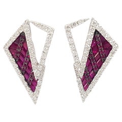 Kavant & Sharart Origami Ruby, Diamond Earrings 18K White Gold