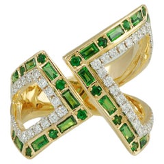 Anello Origami Silhouette con tsavorite e diamanti incastonati in oro 18 carati
