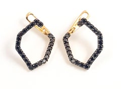 Origami Skinny Single Link No.5 Black Diamond Earrings 18K Yellow Gold
