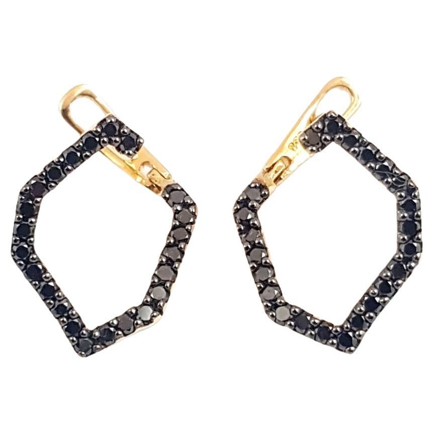 Origami Skinny Single Link No.5 Black Diamond Earrings 18K Yellow Gold For Sale