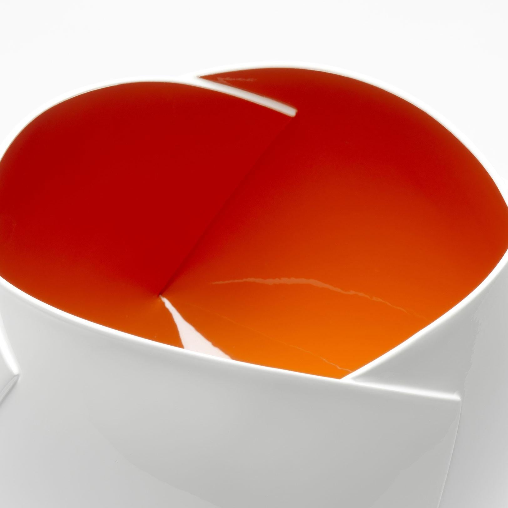Belgian Orange and White Origami Vessel by Ann Van Hoey