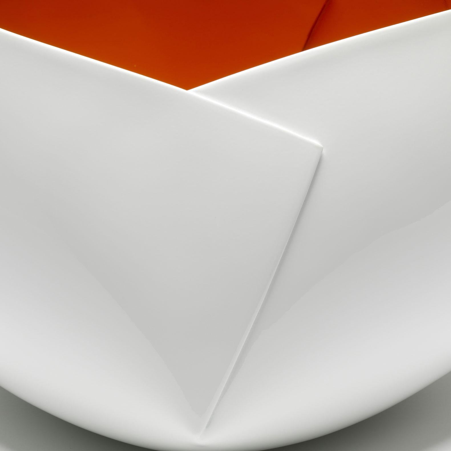 Hand-Crafted Orange and White Origami Vessel by Ann Van Hoey