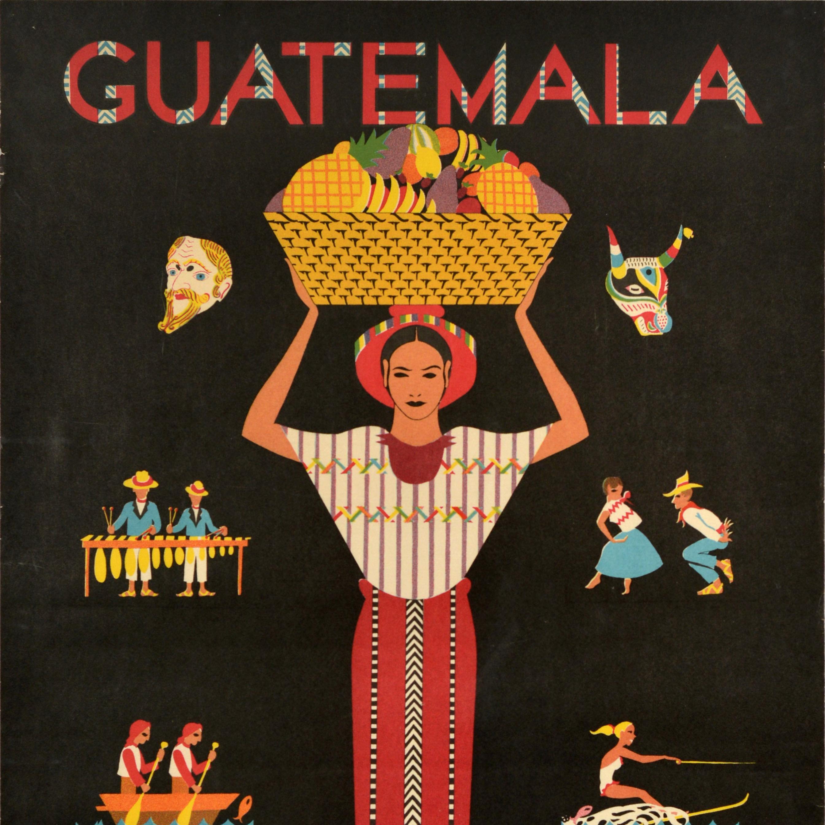 Guatemalan Origi1nal Vintage Travel Advertising Poster Guatemala Clark Tours Midcentury Art For Sale