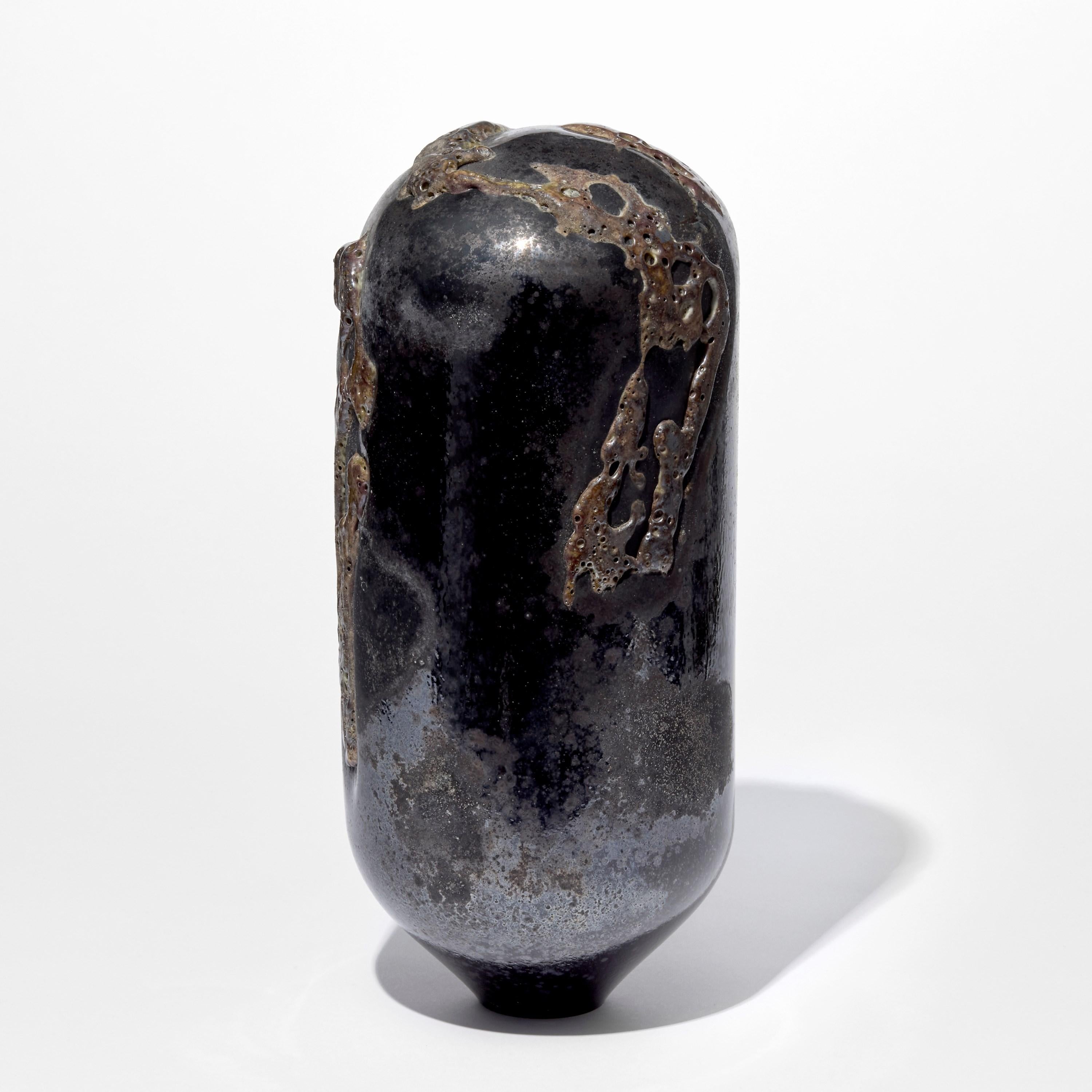 Organic Modern Origin Dark #0323, black & slate coloured glass sculpture by Morten Klitgaard For Sale