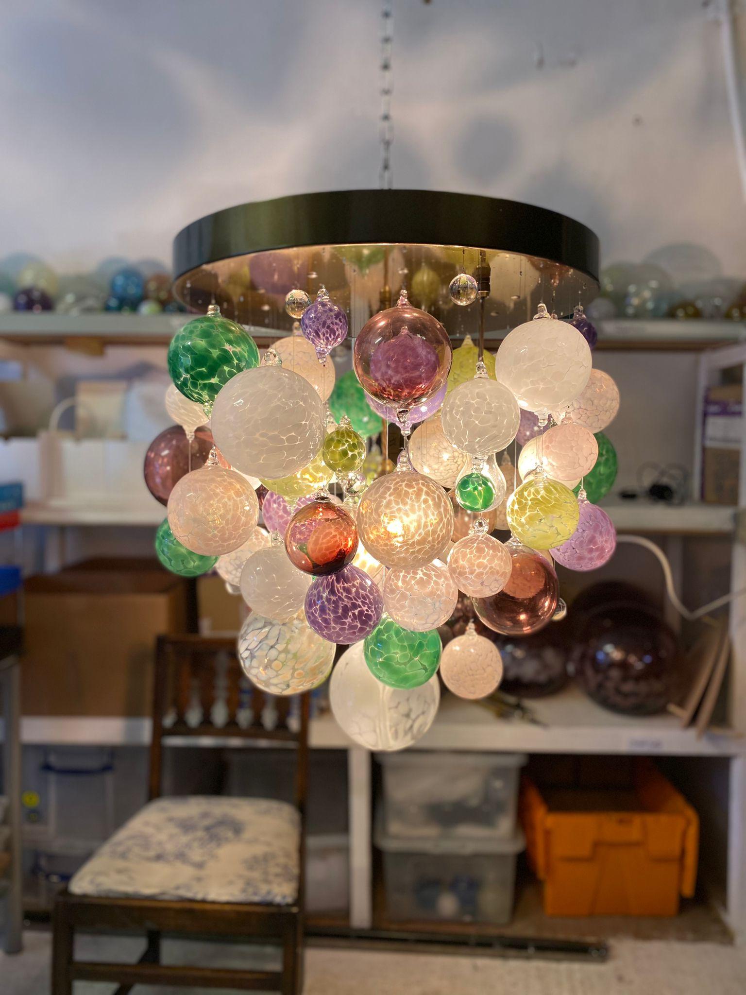 Contemporary Origin II Chandelier by Roast Featuring over 50 Individually Blown Glass Spheres For Sale