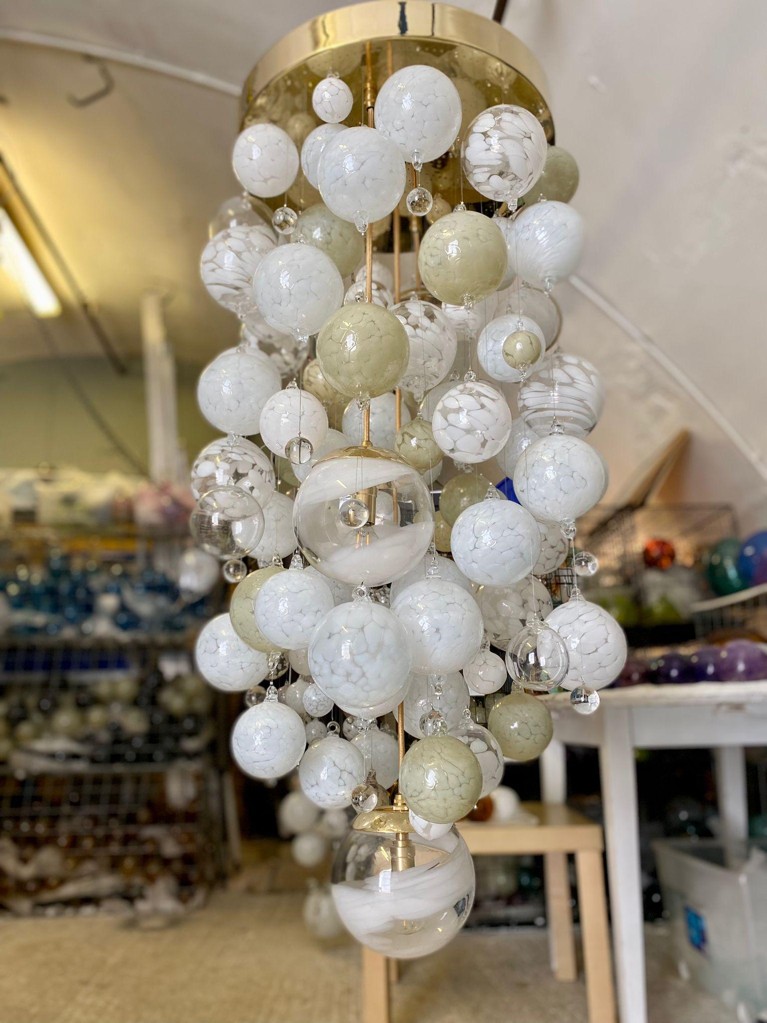 British Origin II Chandelier by Roast Featuring over 90 Blown Glass Spheres For Sale