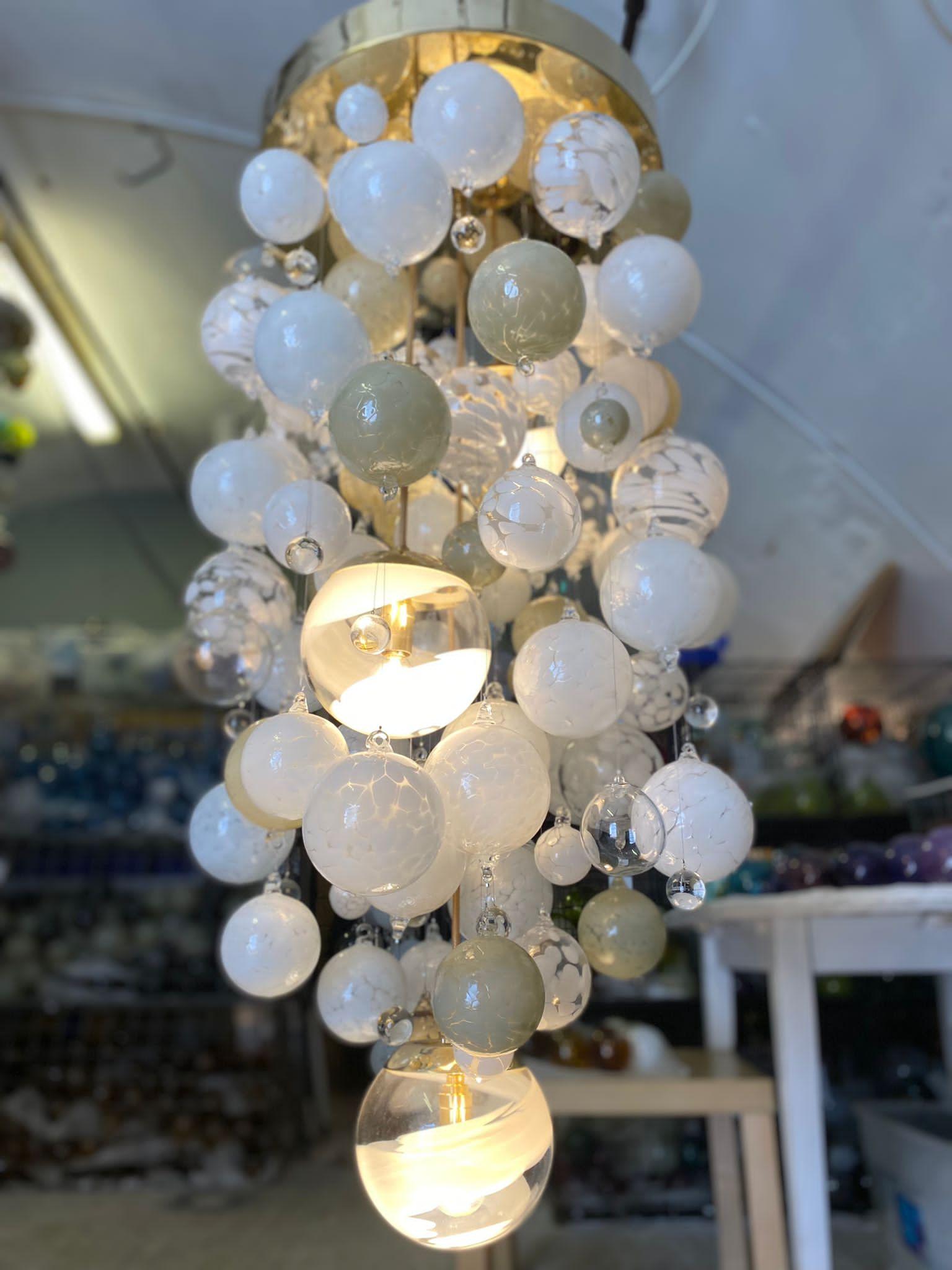 Hand-Crafted Origin II Chandelier by Roast Featuring over 90 Blown Glass Spheres For Sale