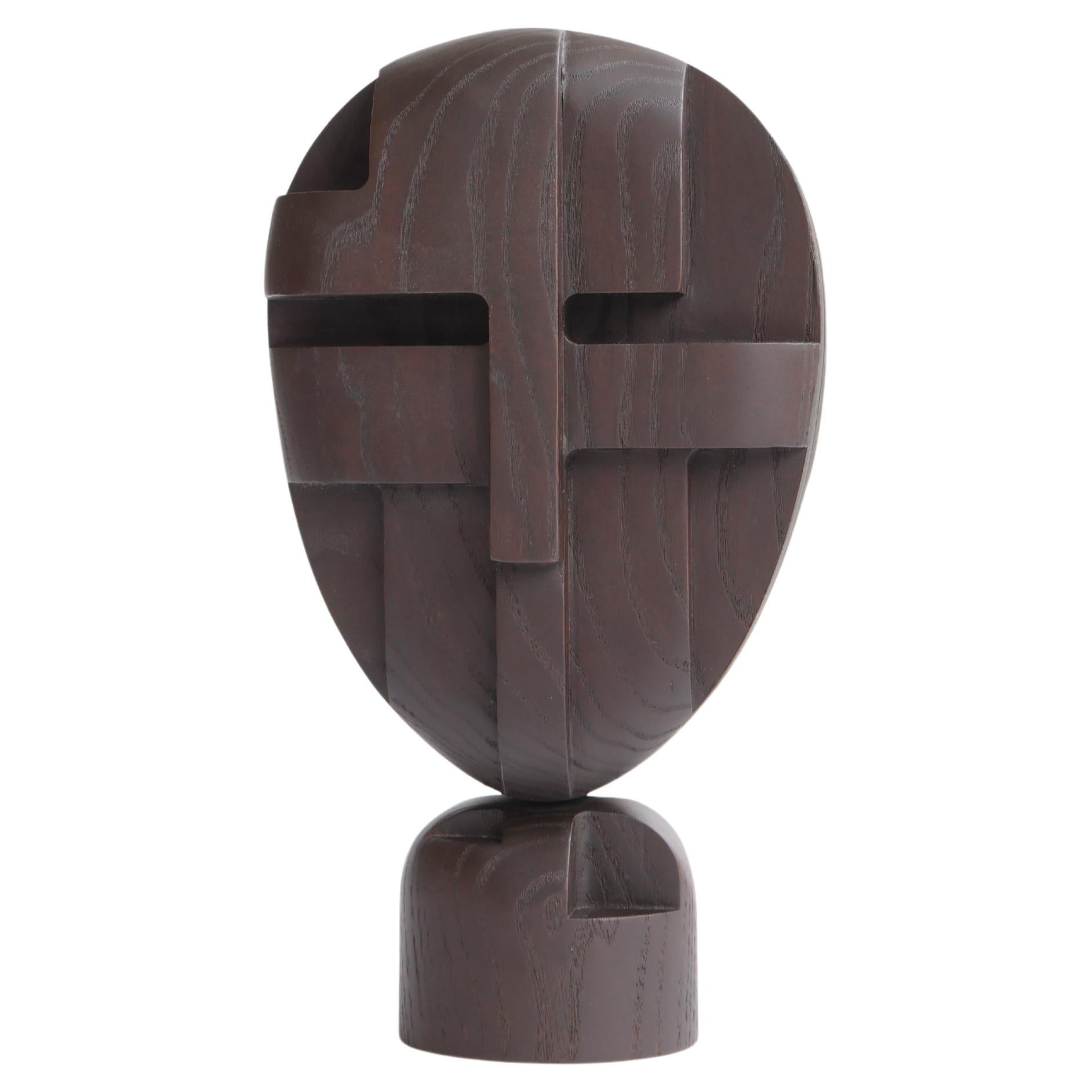 Origin Made Ornament and Crime Standing Sculpture (Mask) in Smoked Ash For Sale