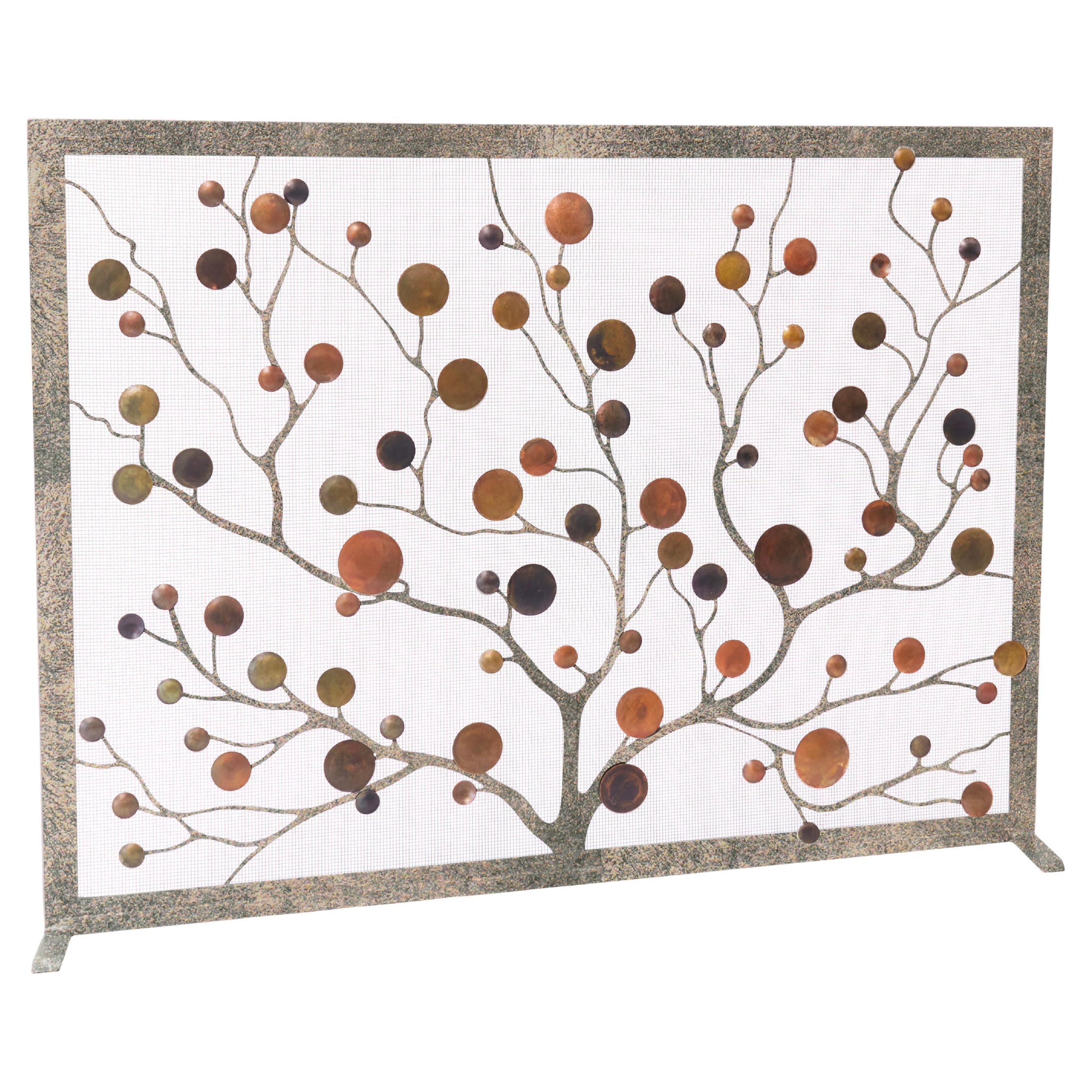 Origin Mid-Century Modern Fireplace Screen With Patina and Aged Silver Frame