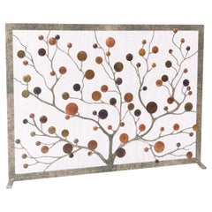 Origin Mid-Century Modern Fireplace Screen With Patina and Aged Silver Frame