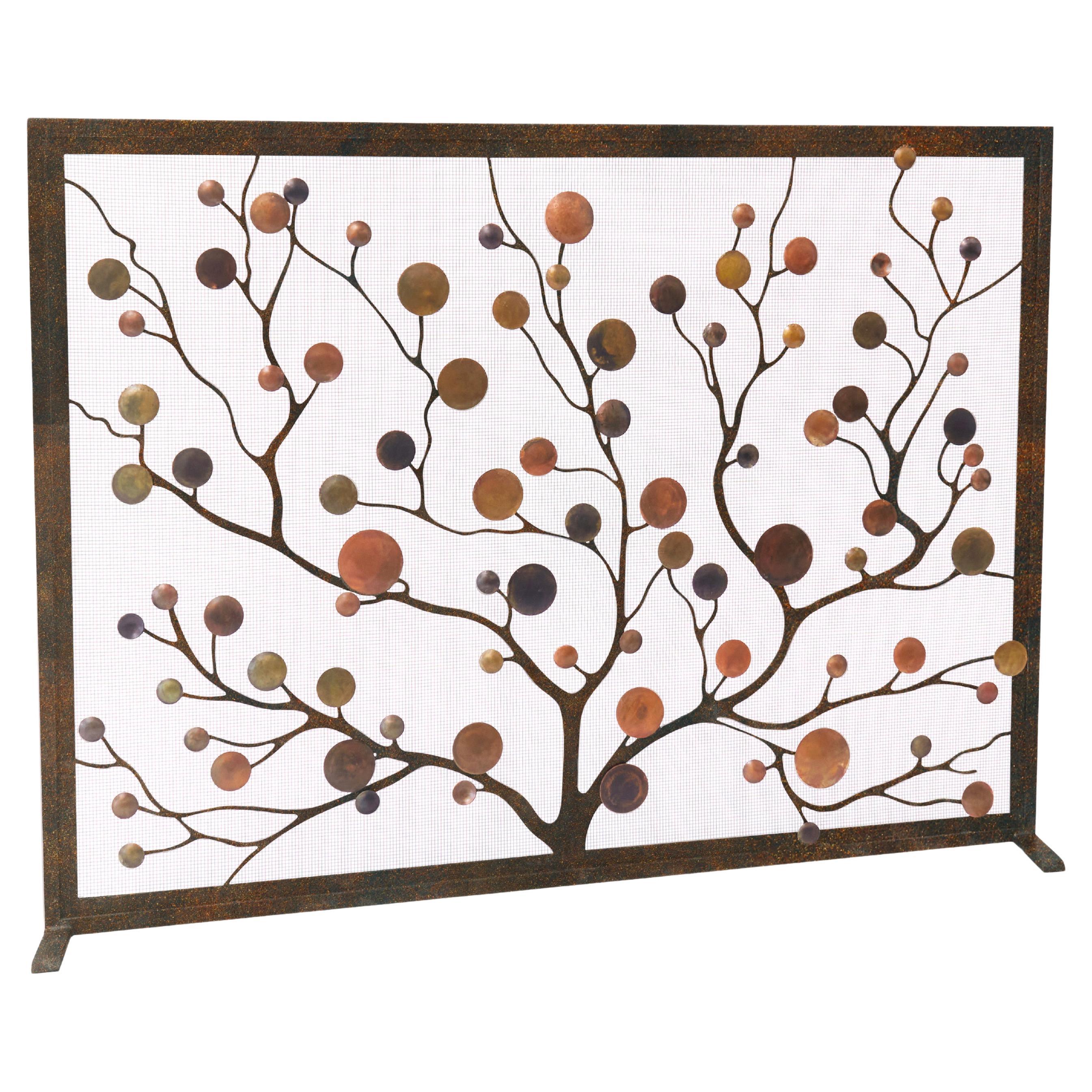 Origin Mid-Century Modern Fireplace Screen With Patina and Tobacco Frame