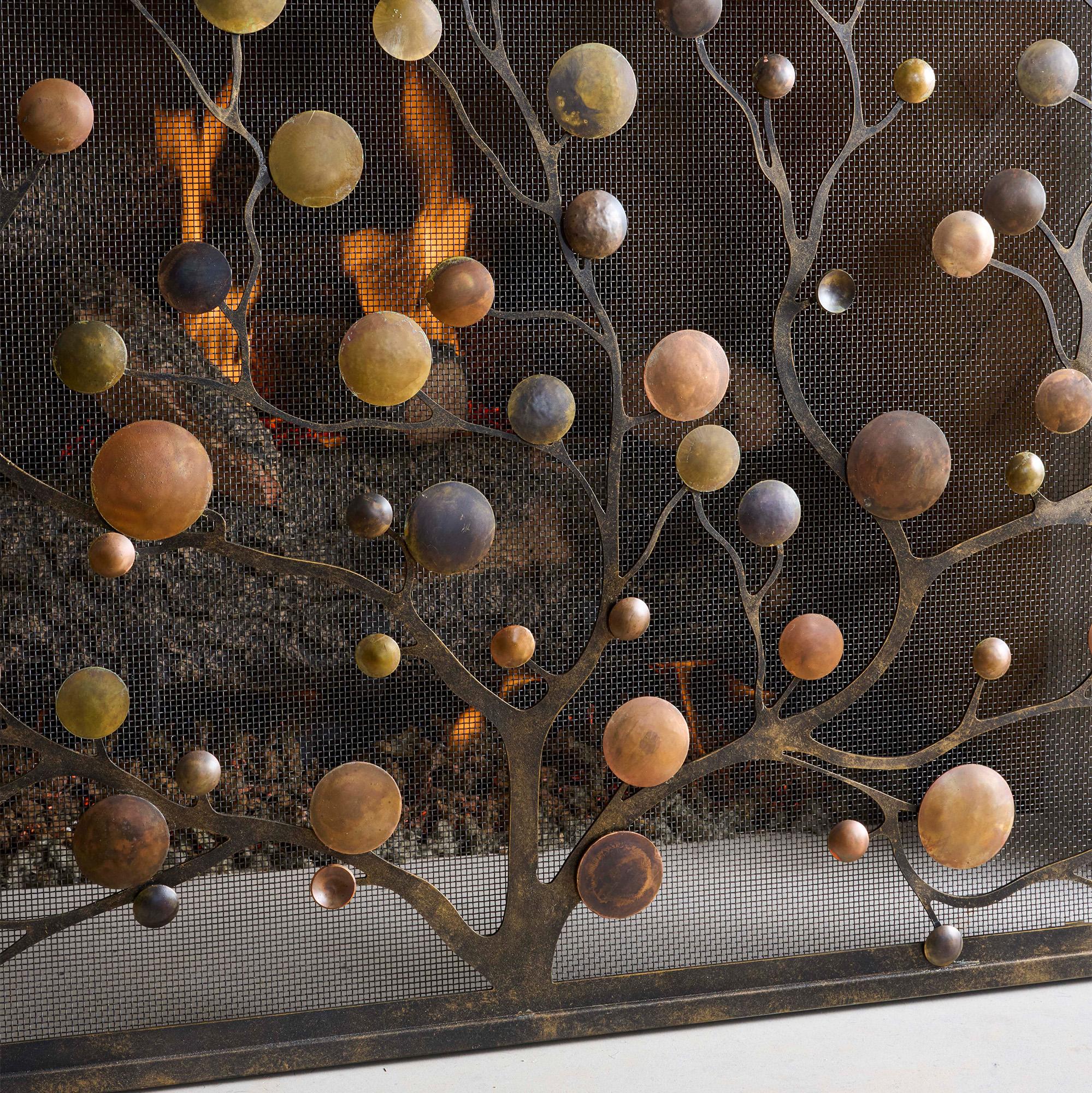 Origin Mid-Century Modern Fireplace Screen With Patina and Warm Black Frame For Sale 3
