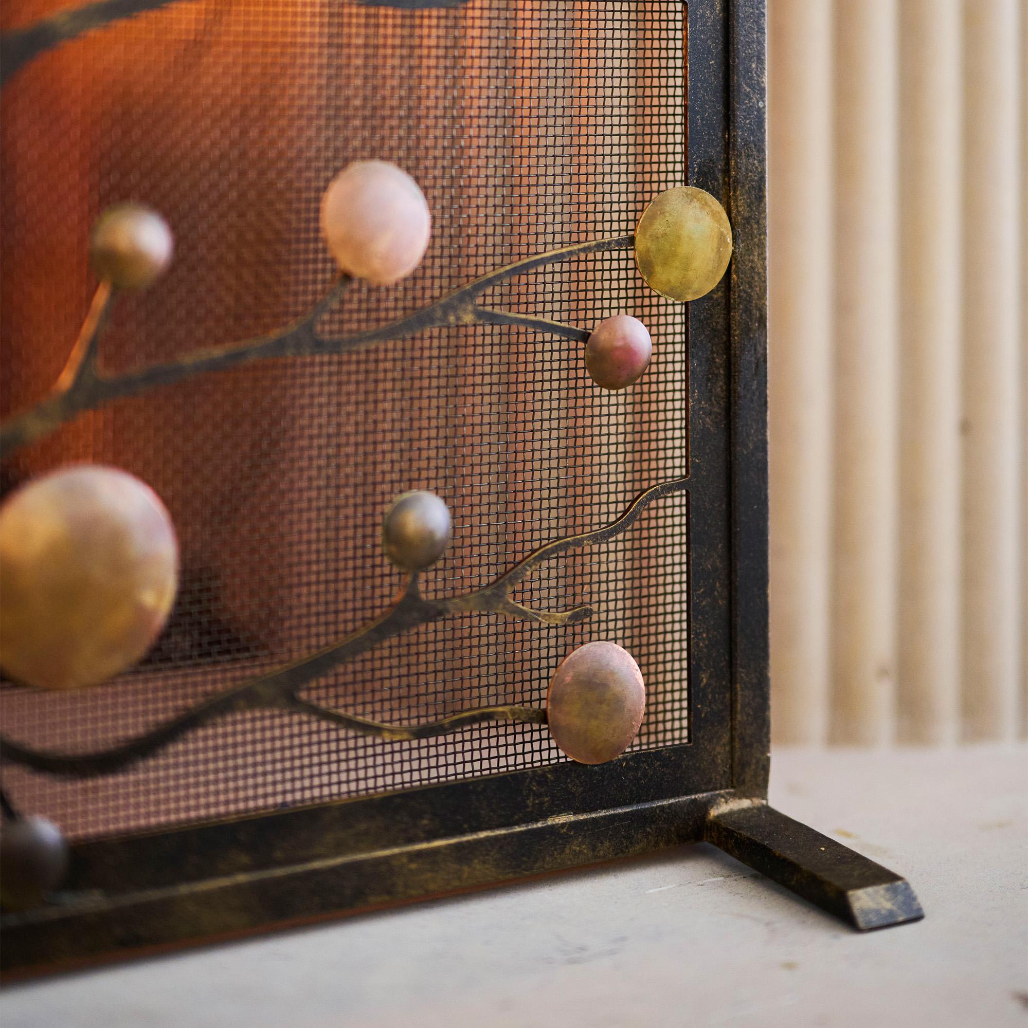 Origin Mid-Century Modern Fireplace Screen With Patina and Warm Black Frame For Sale 4