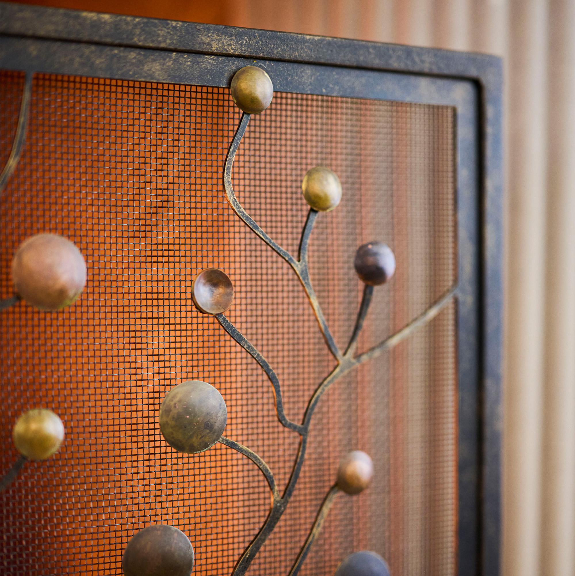 Origin Mid-Century Modern Fireplace Screen With Patina and Warm Black Frame For Sale 5