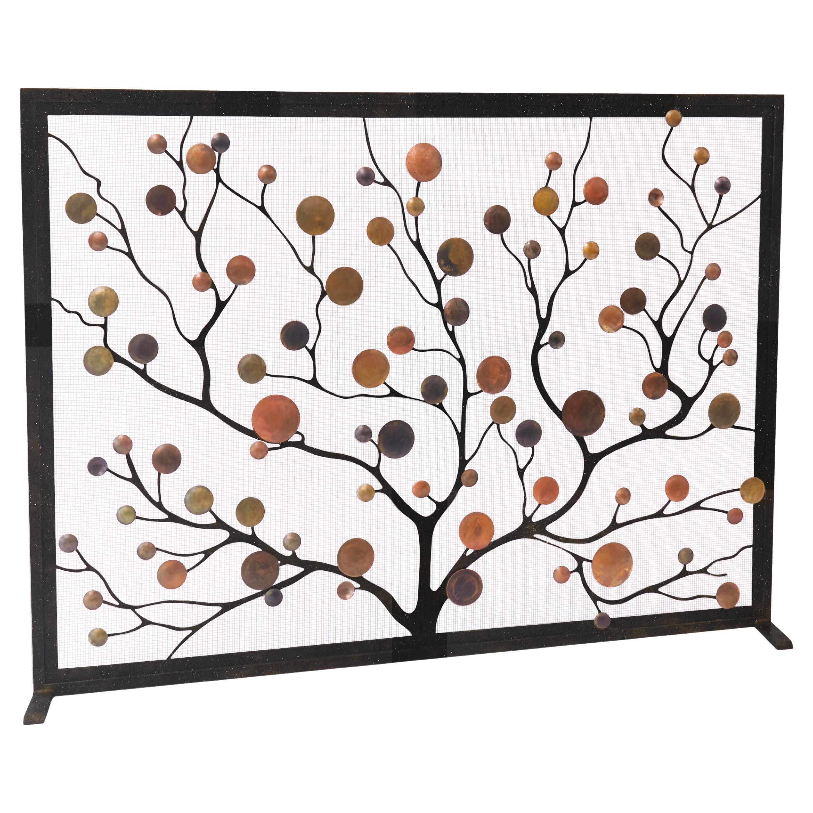 Origin Mid-Century Modern Fireplace Screen With Patina and Warm Black Frame