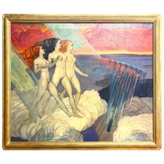 "Origin of Iron, " Large Art Deco Allegorical Painting with Female Nudes, 1937