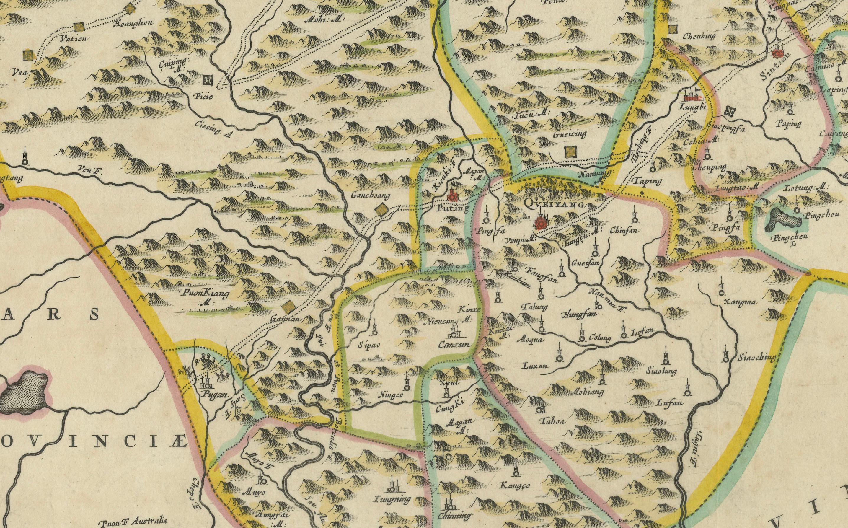 OriginaAntique 17th-Century Map of Guizhou Province, China – (Qveichev) by Blaeu In Excellent Condition For Sale In Langweer, NL