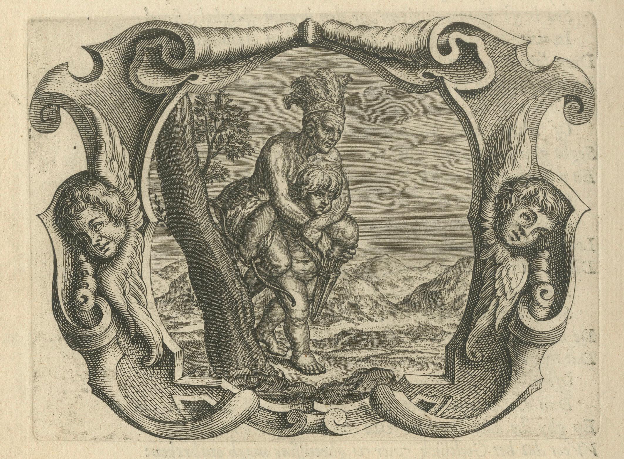 Papier Impression d'emblème jésuite originale de 1615 : Le rêve représente l'amour en jeu en vente