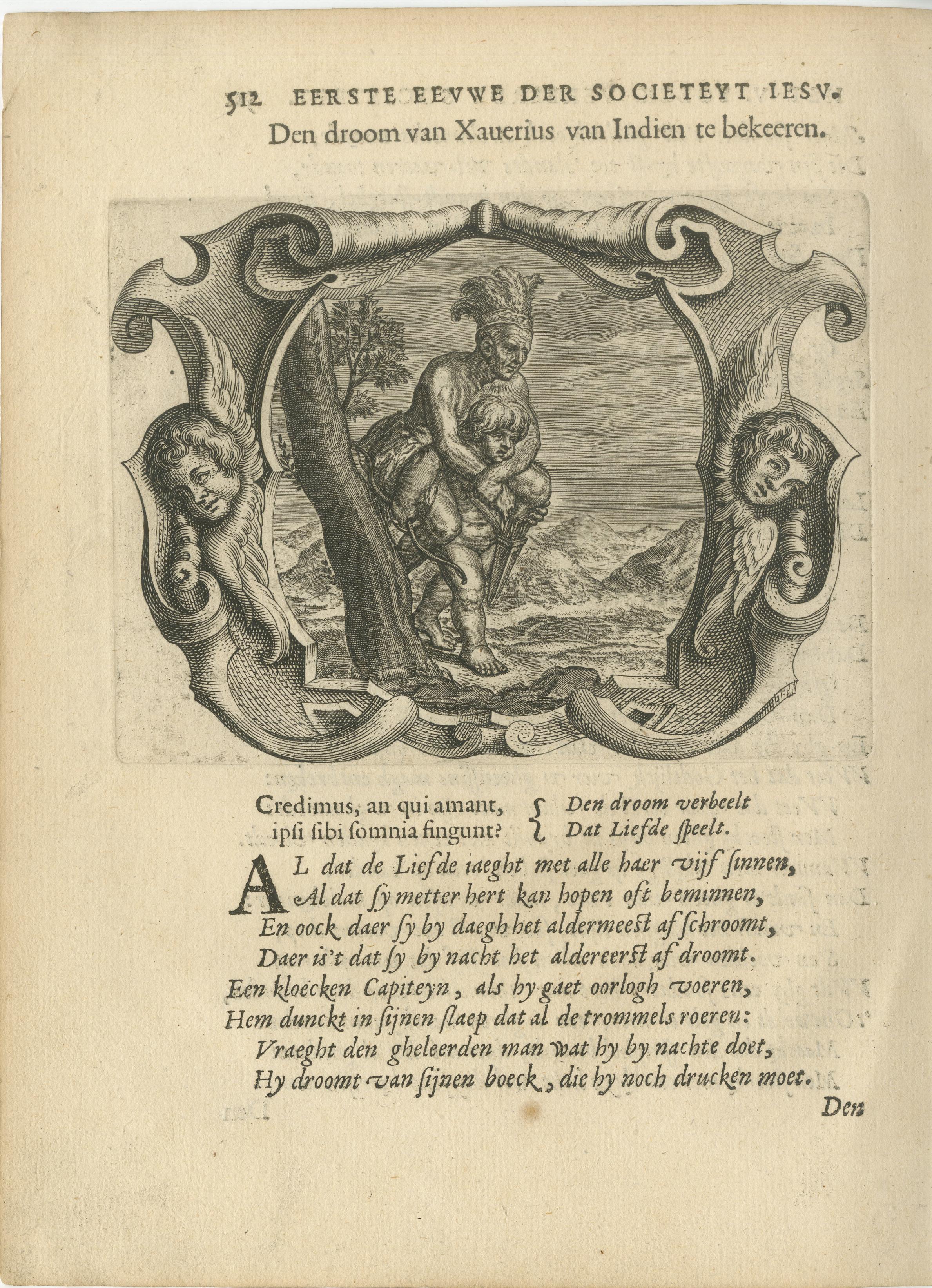 Impression d'emblème jésuite originale de 1615 : Le rêve représente l'amour en jeu en vente 1