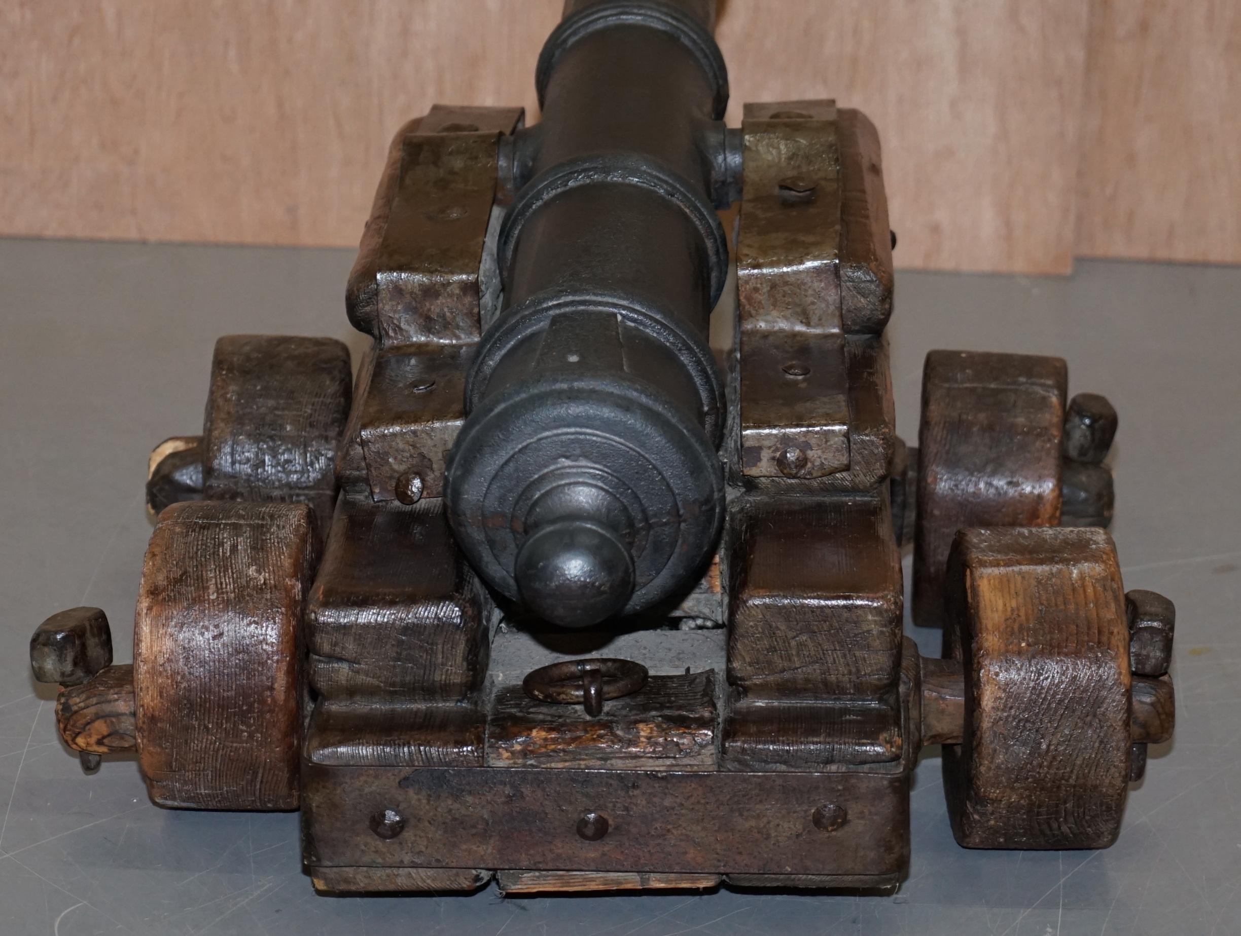 18th Century and Earlier Original 16th Century Ships Naval Cannon Timber Base with Later Bronze Cannon