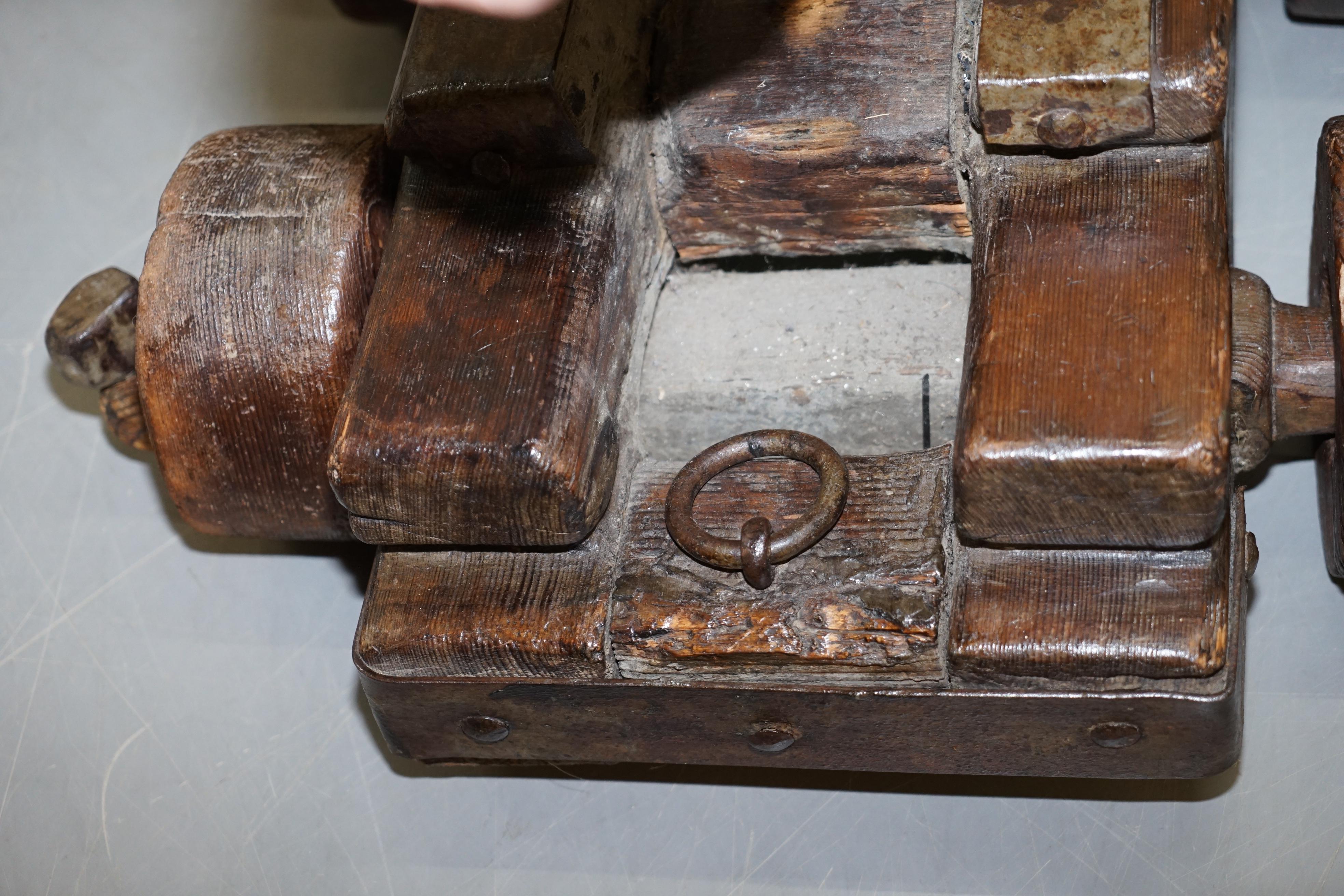 Original 16th Century Ships Naval Cannon Timber Base with Later Bronze Cannon 1