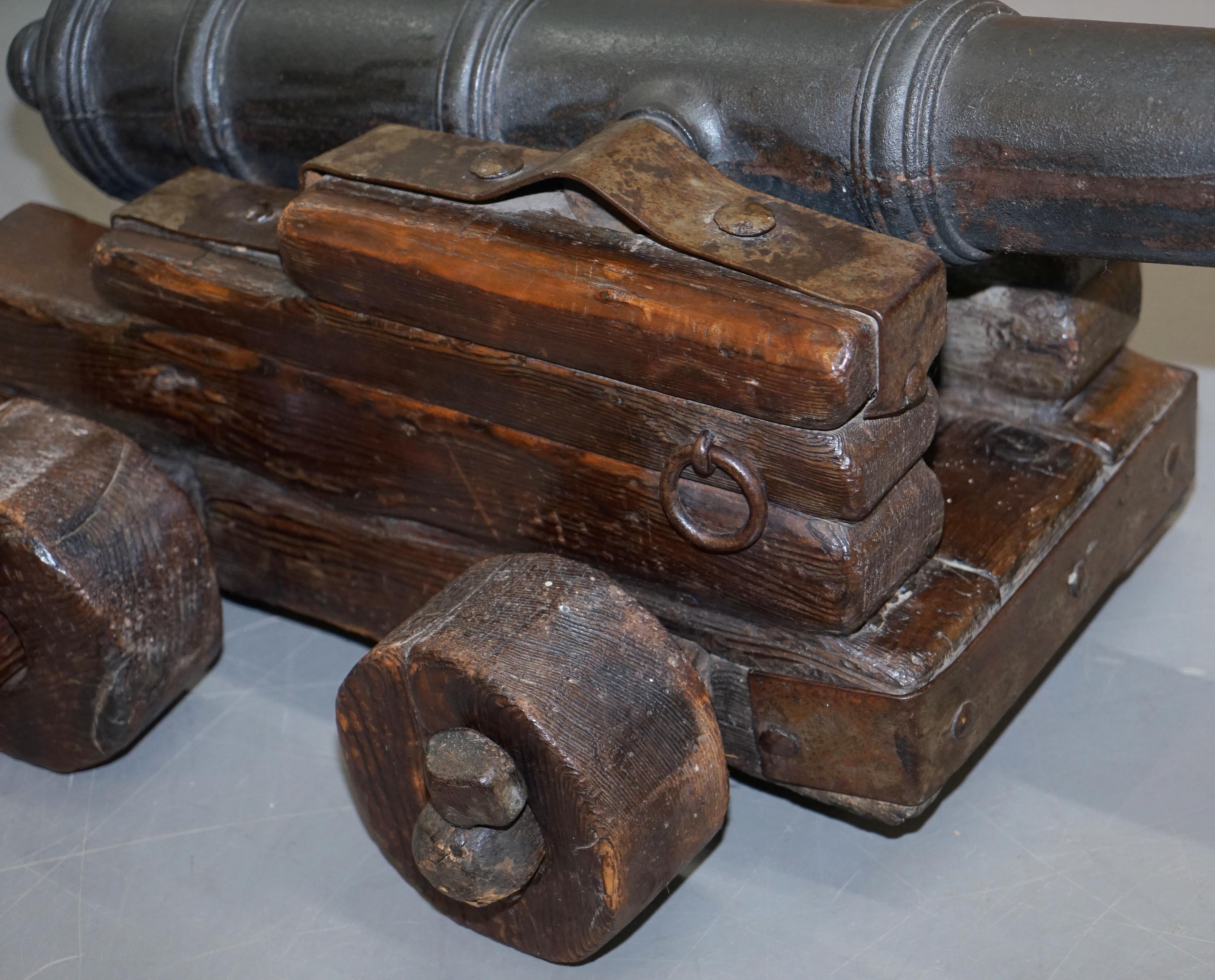 Original 16th Century Ships Naval Cannon Timber Base with Later Bronze Cannon 6