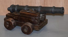Original 16th Century Ships Naval Cannon Timber Base with Later Bronze Cannon
