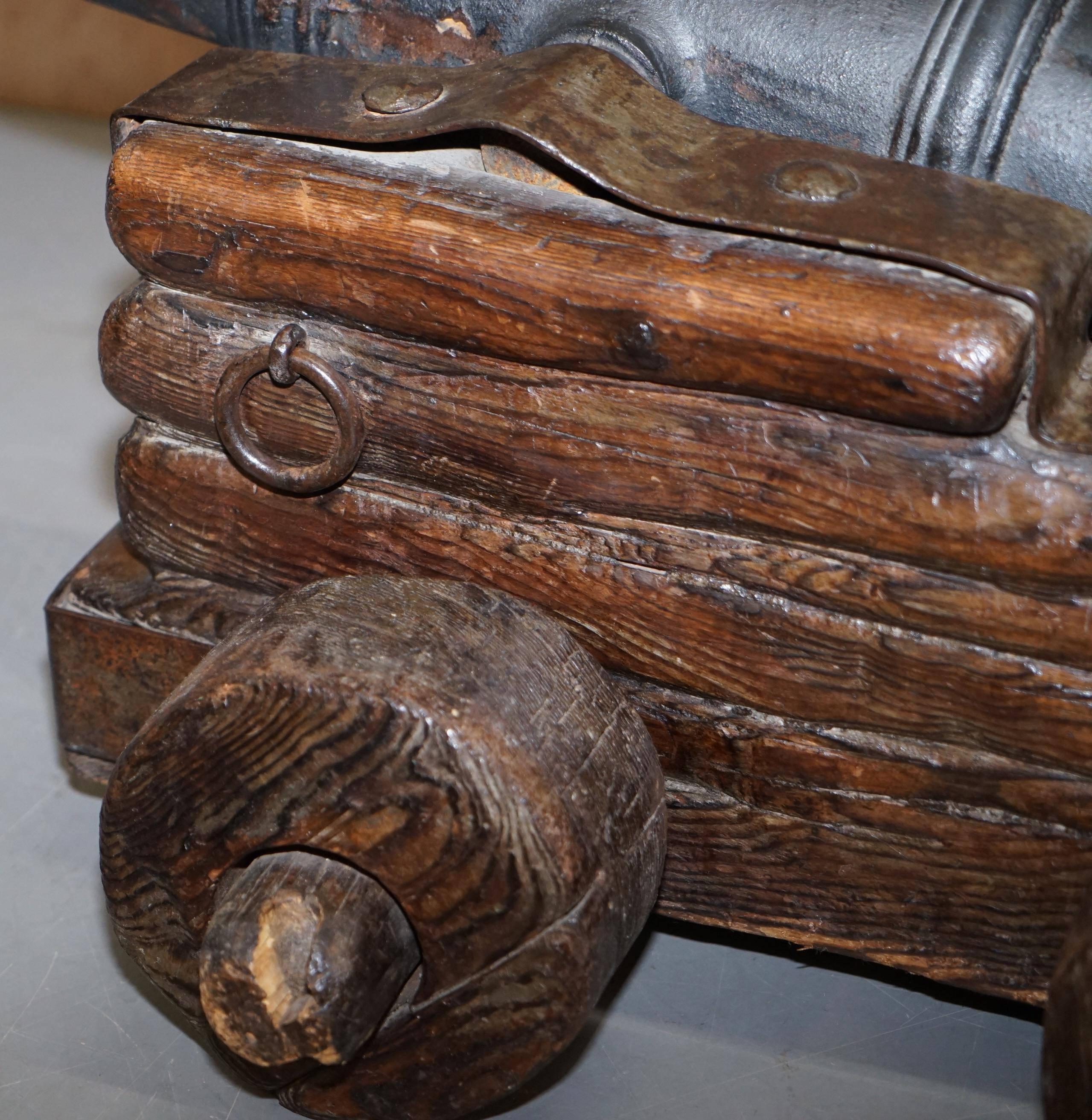 Renaissance Original 16th Century Ships Naval Cannon Timber Base with Later Bronze Cannon