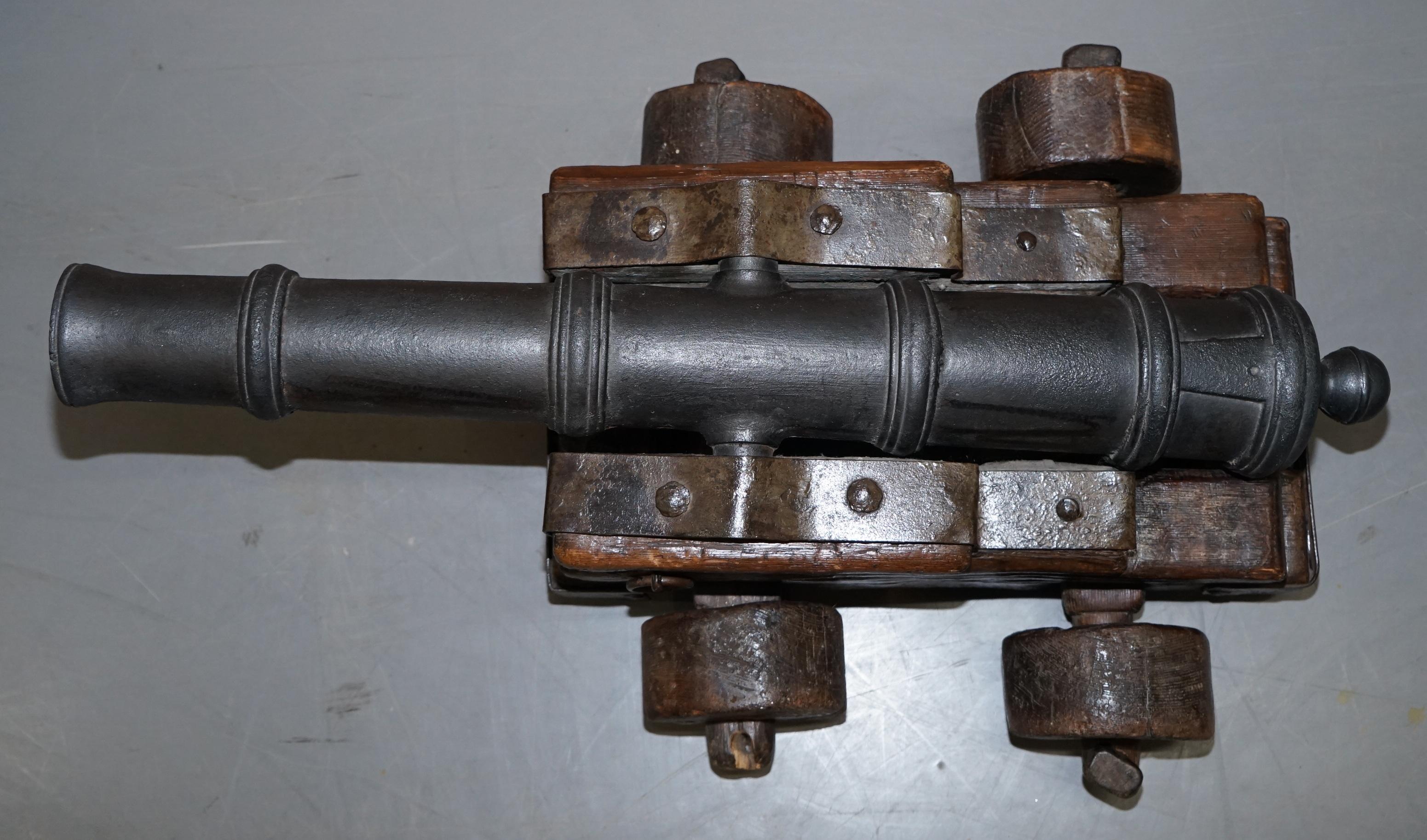 Hand-Crafted Original 16th Century Ships Naval Cannon Timber Base with Later Bronze Cannon