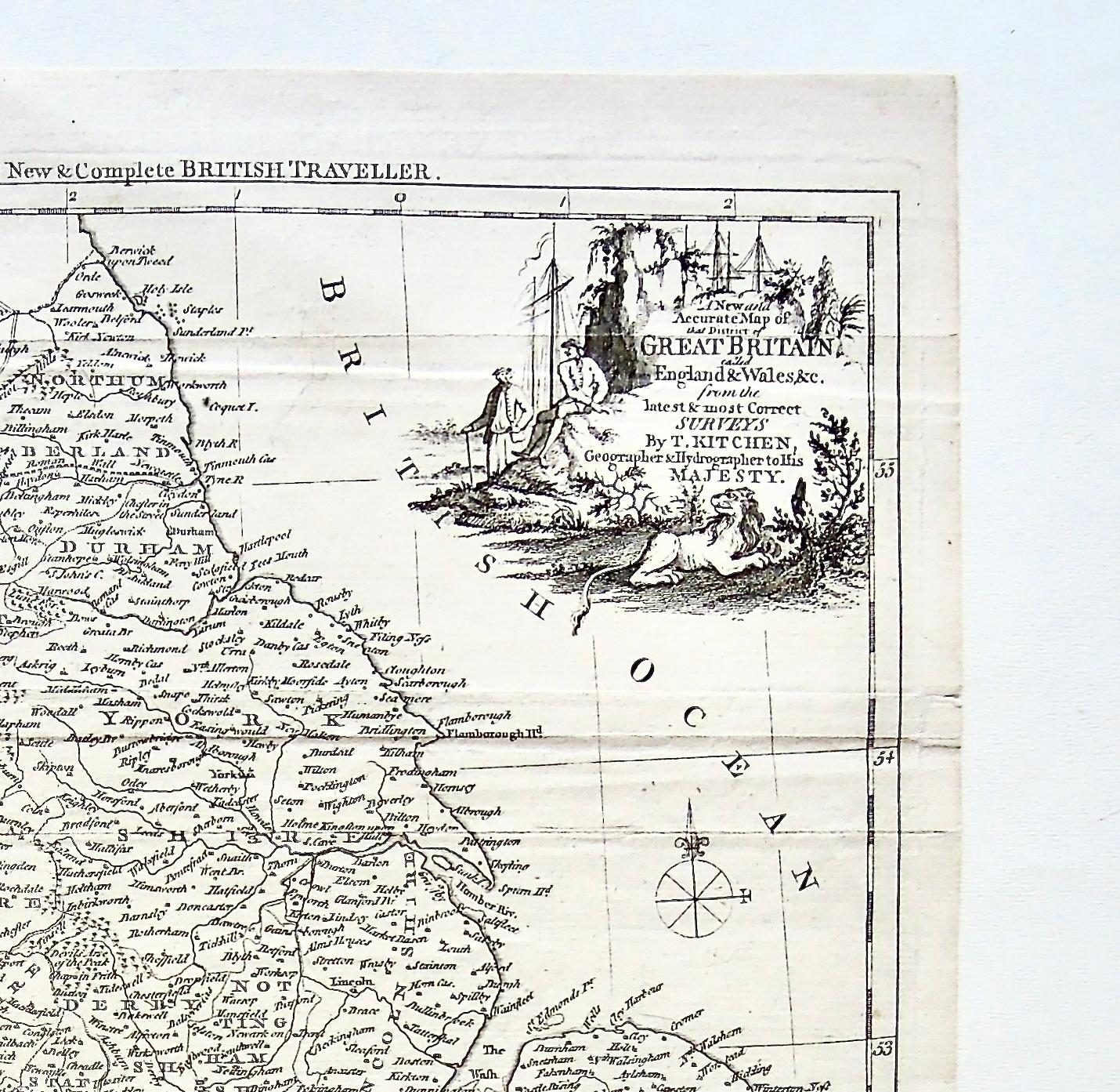 British Original 1700s Map of Great Britain, England & Wales in 1757 by Thomas Kitchin For Sale