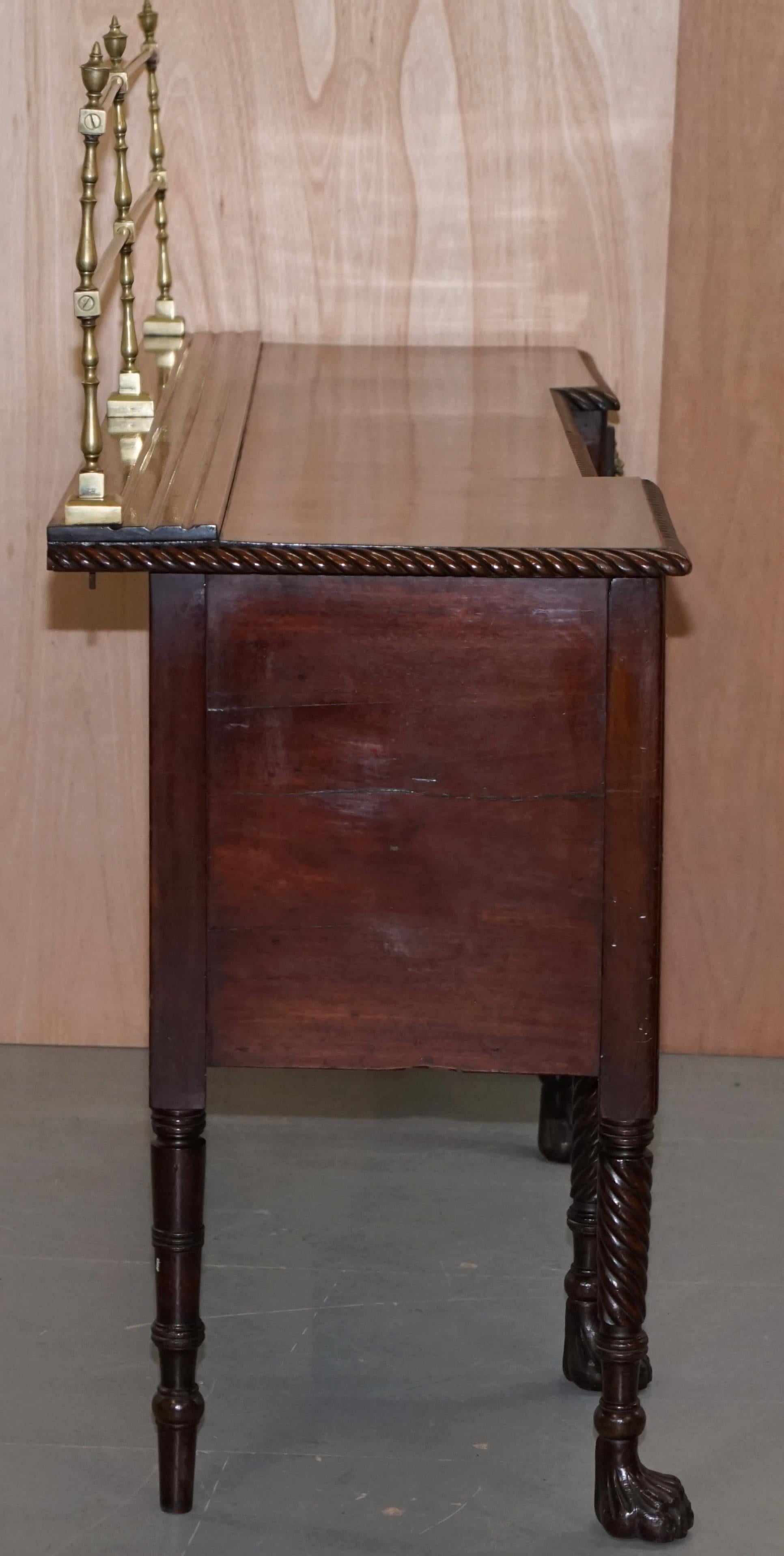 Original 1790 Georgian Irish Hardwood Sideboard with Brass Gallery Lion Handles For Sale 7