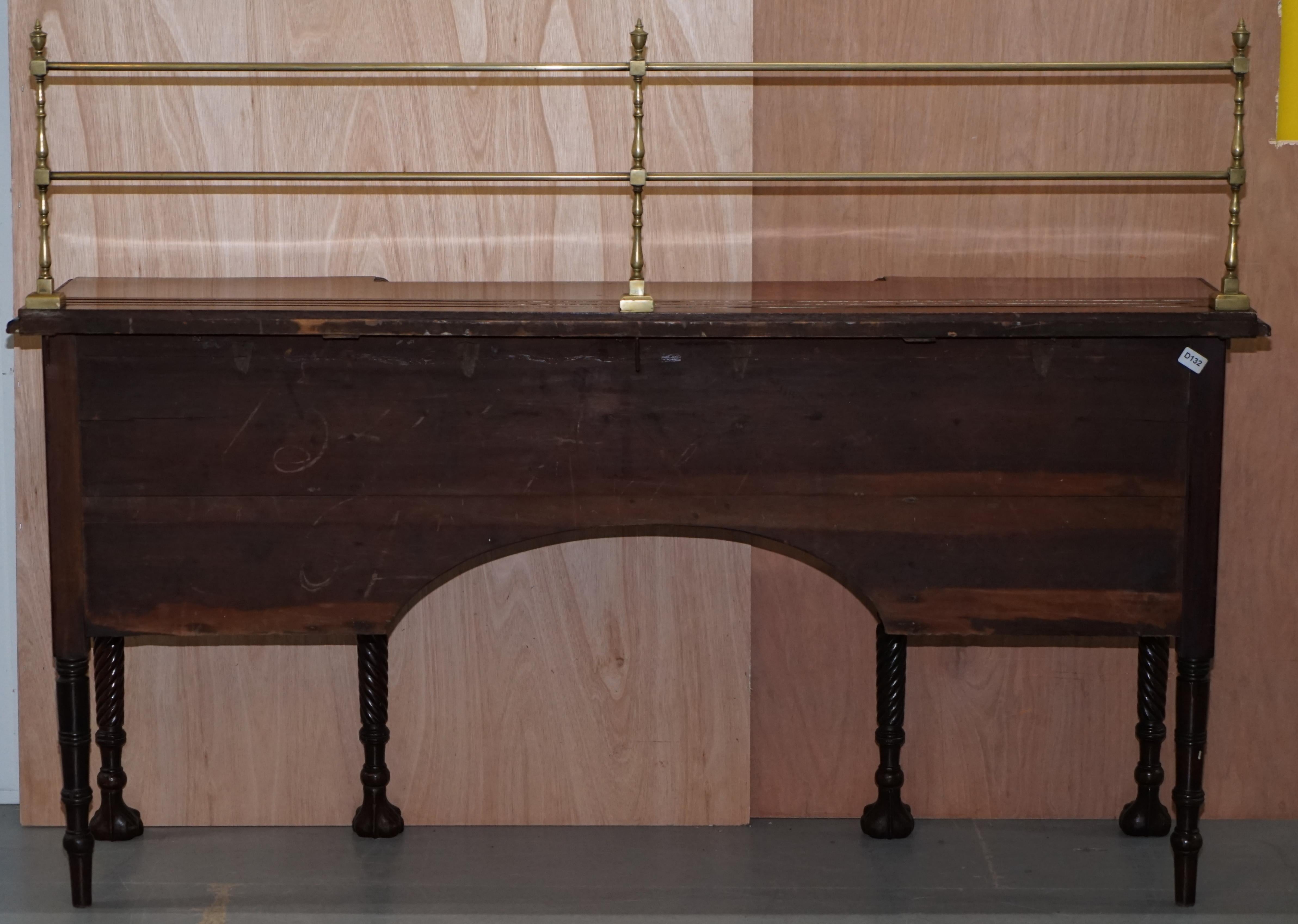 Original 1790 Georgian Irish Hardwood Sideboard with Brass Gallery Lion Handles For Sale 8