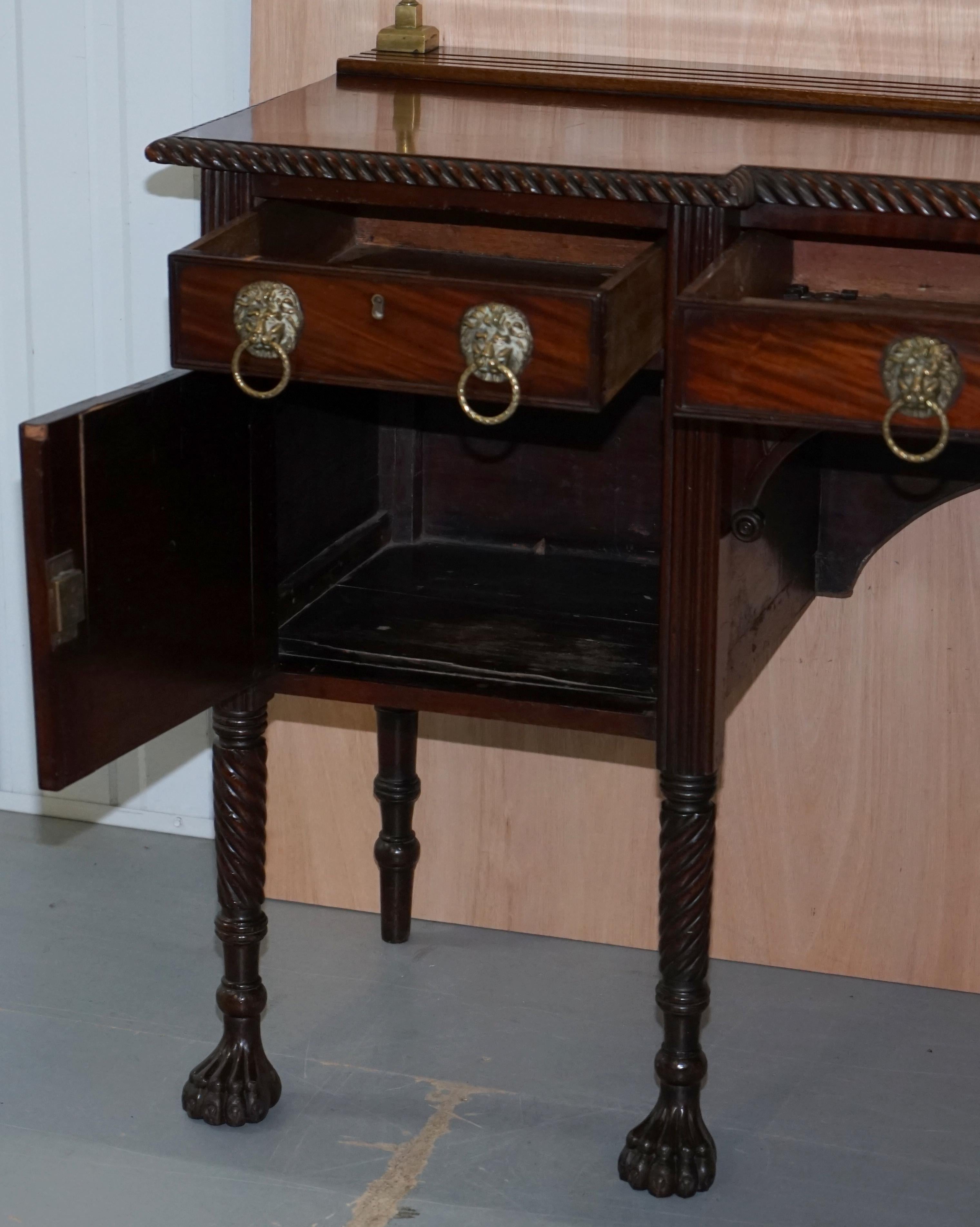 Original 1790 Georgian Irish Hardwood Sideboard with Brass Gallery Lion Handles For Sale 10