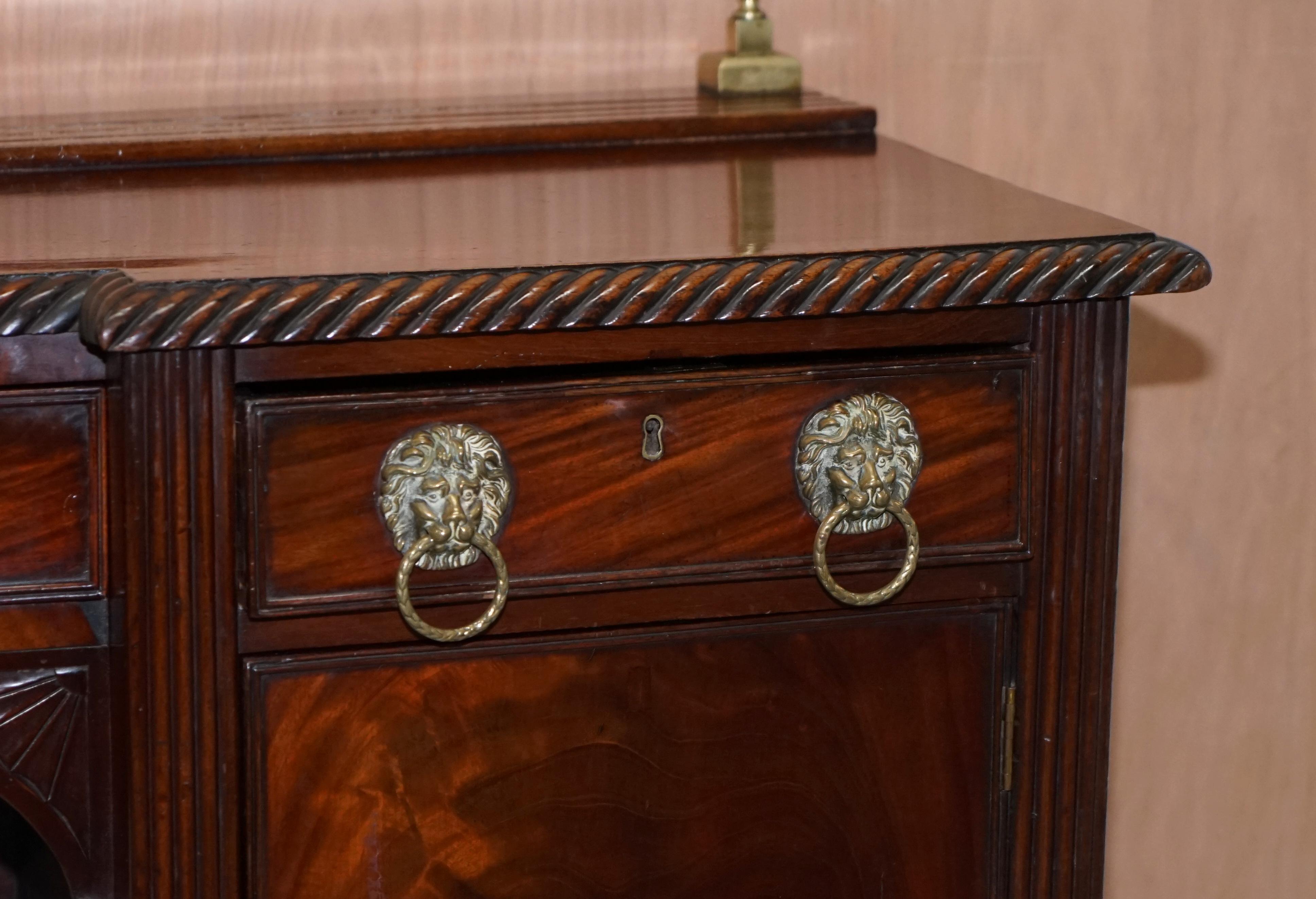 Hand-Crafted Original 1790 Georgian Irish Hardwood Sideboard with Brass Gallery Lion Handles For Sale