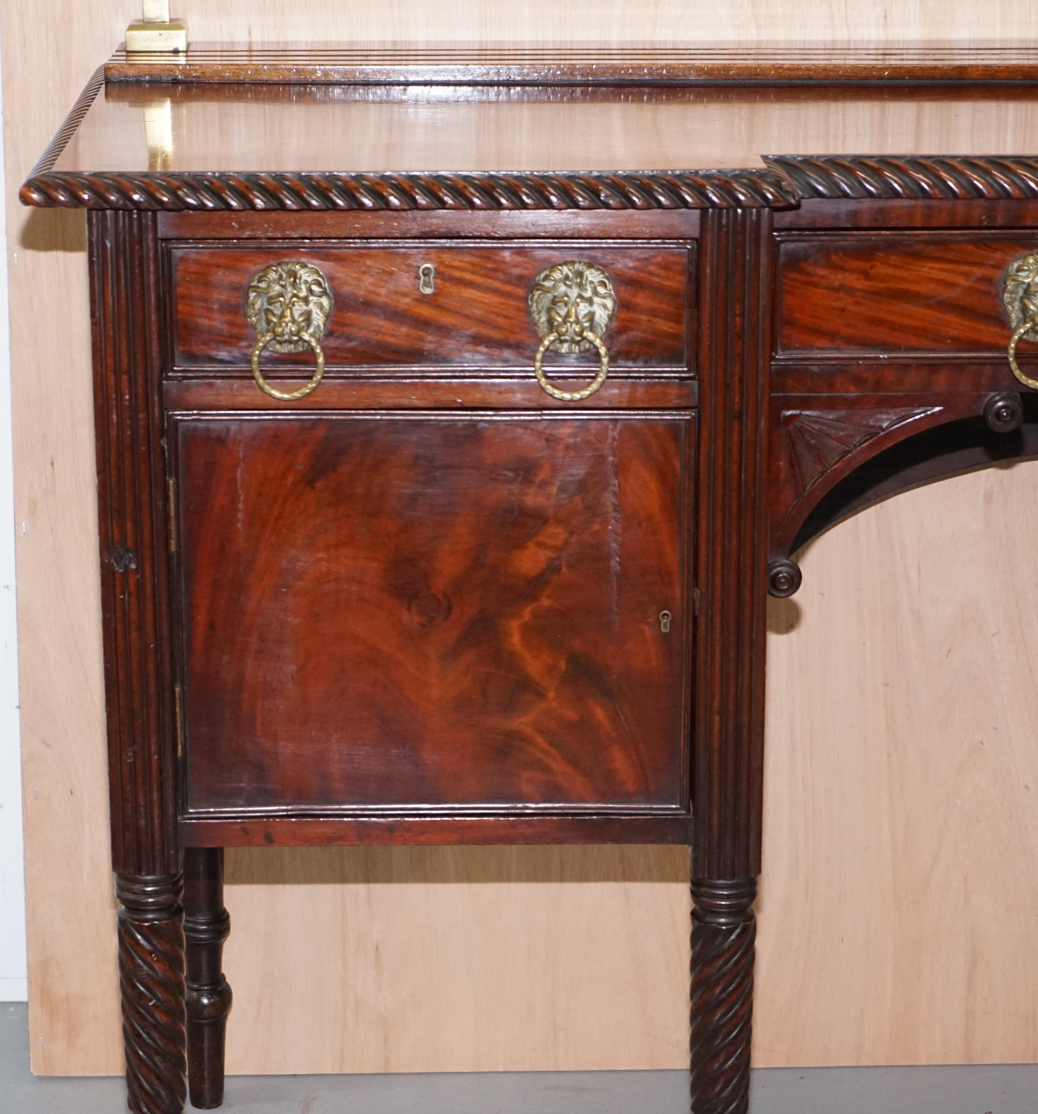 Late 18th Century Original 1790 Georgian Irish Hardwood Sideboard with Brass Gallery Lion Handles For Sale