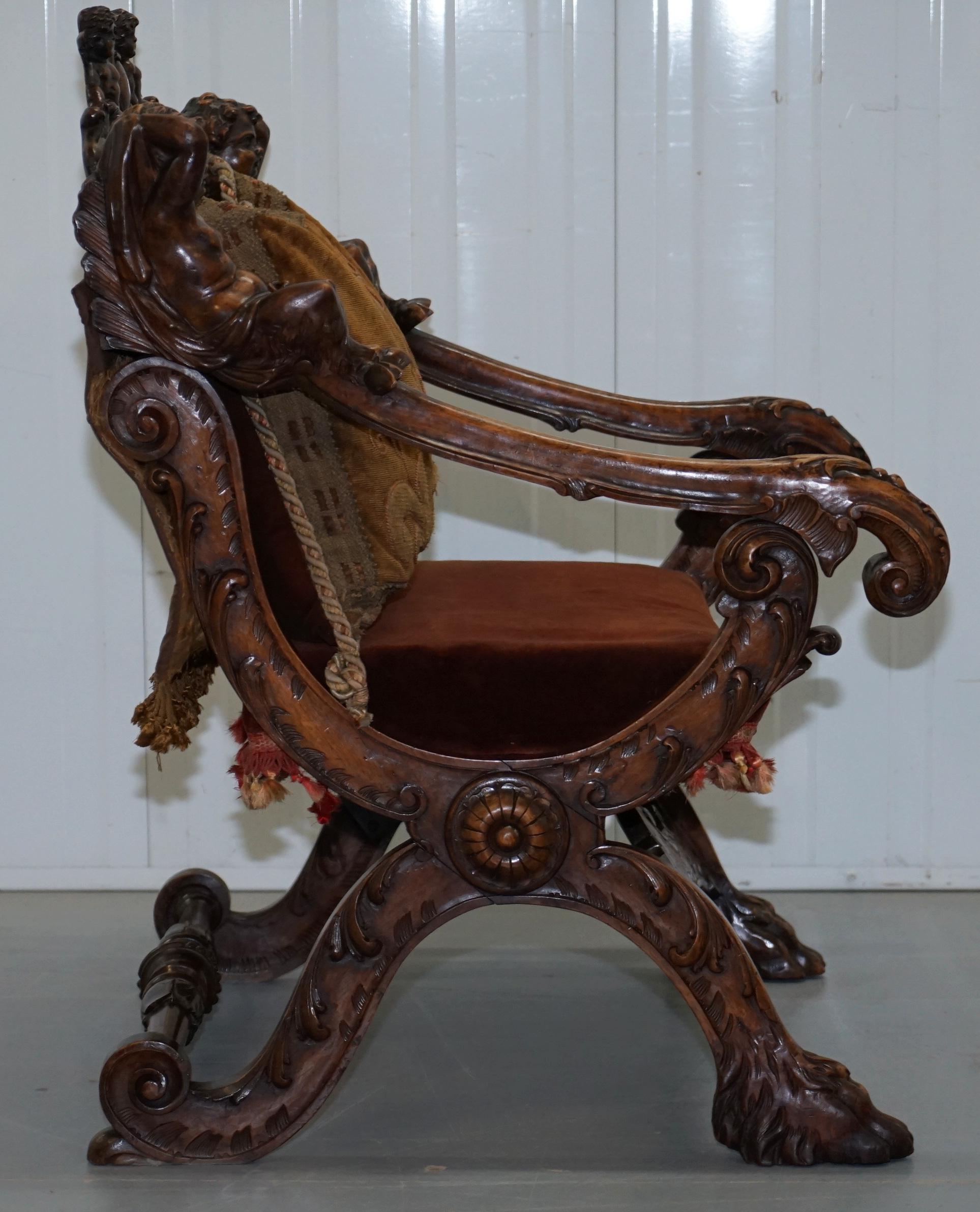 Original 17th Century Andrea Brustolon Hand Carved Italian Walnut Armchair For Sale 3