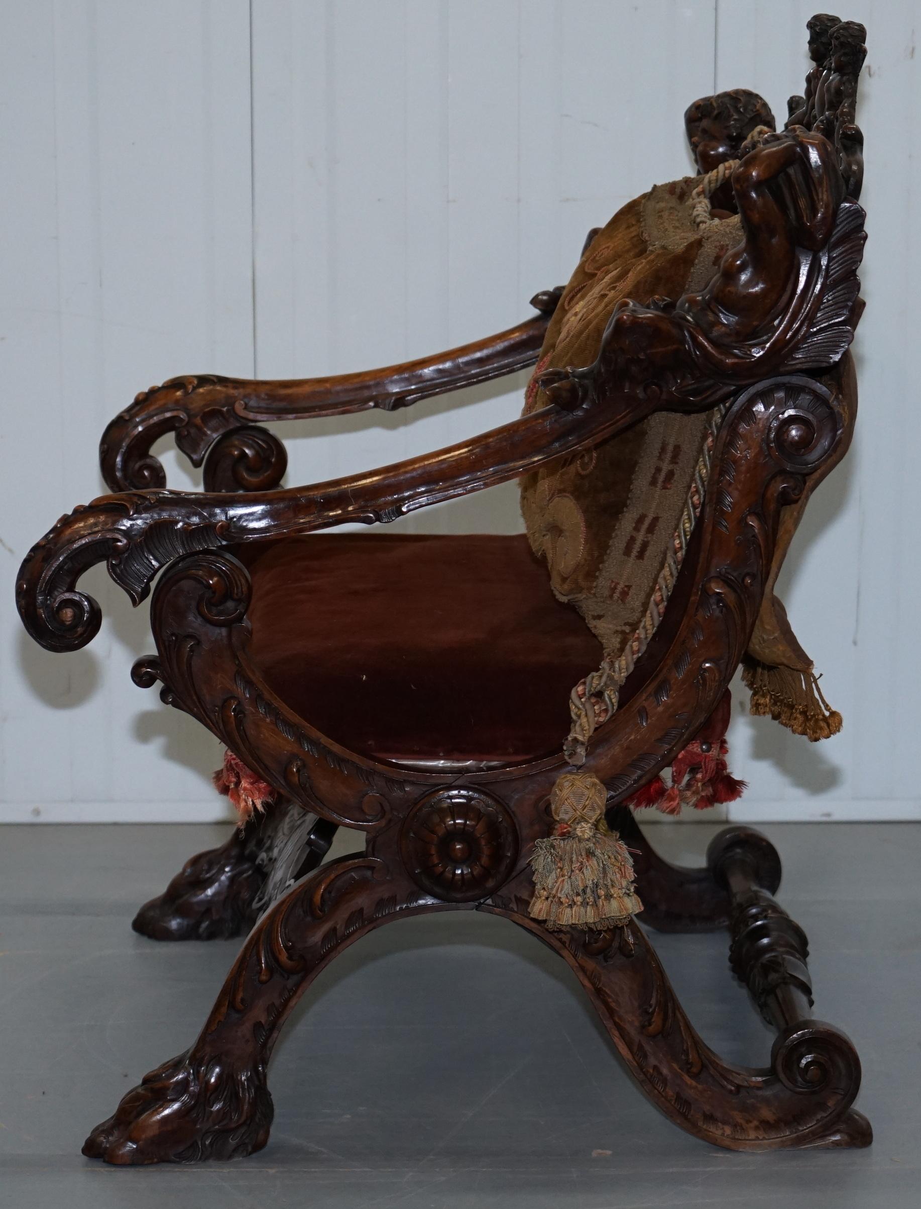 Original 17th Century Andrea Brustolon Hand Carved Italian Walnut Armchair For Sale 6