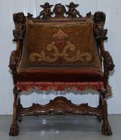 Original 17th Century Andrea Brustolon Hand Carved Italian Walnut Armchair