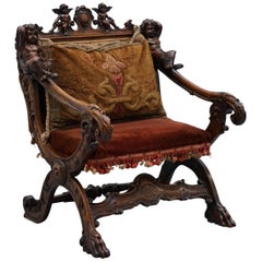 Original 17th Century Andrea Brustolon Hand Carved Italian Walnut Armchair