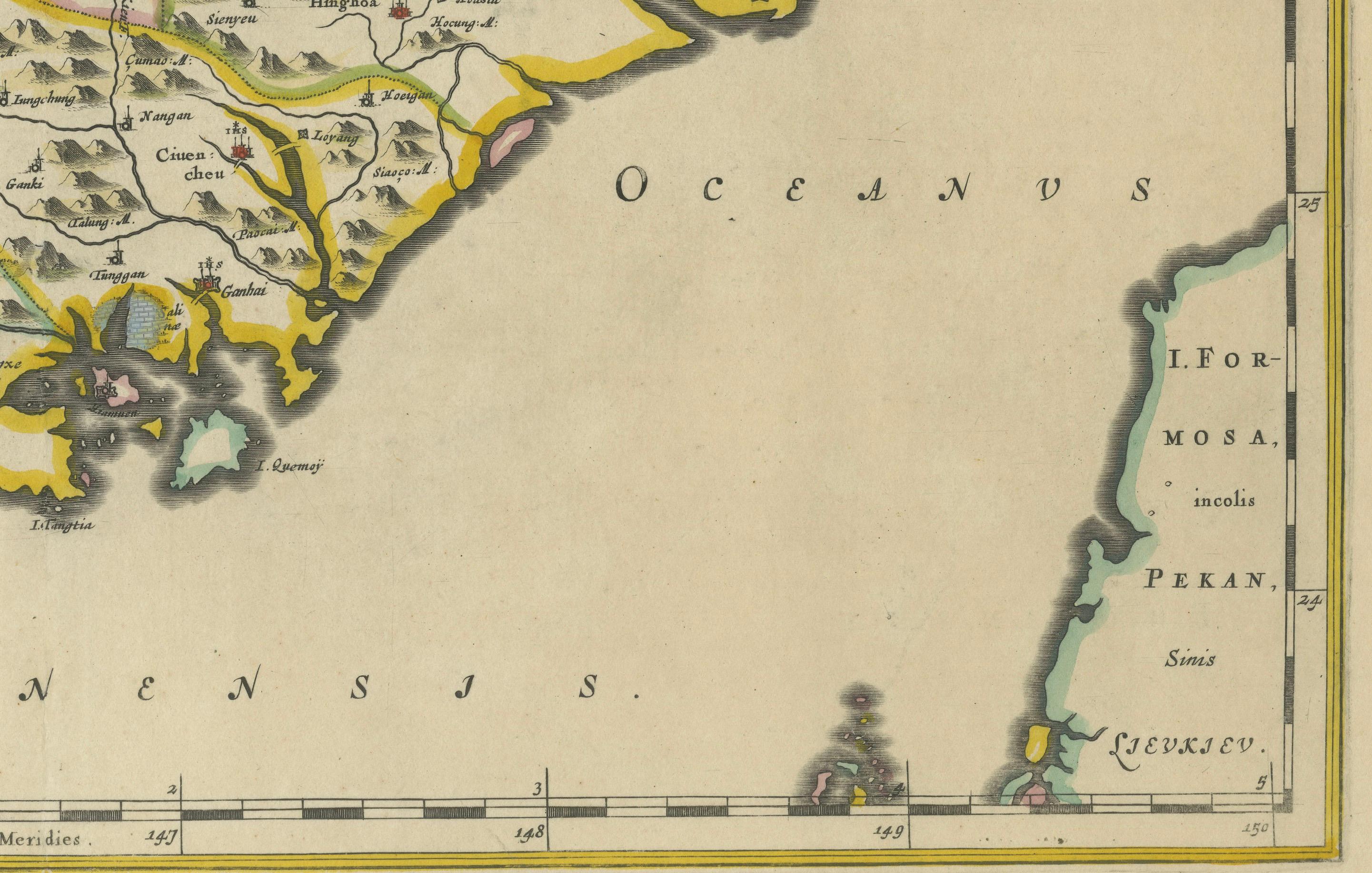 Original 17th-Century Antique Map of Fujian (Fokien) Province, China –  by Blaeu In Good Condition For Sale In Langweer, NL