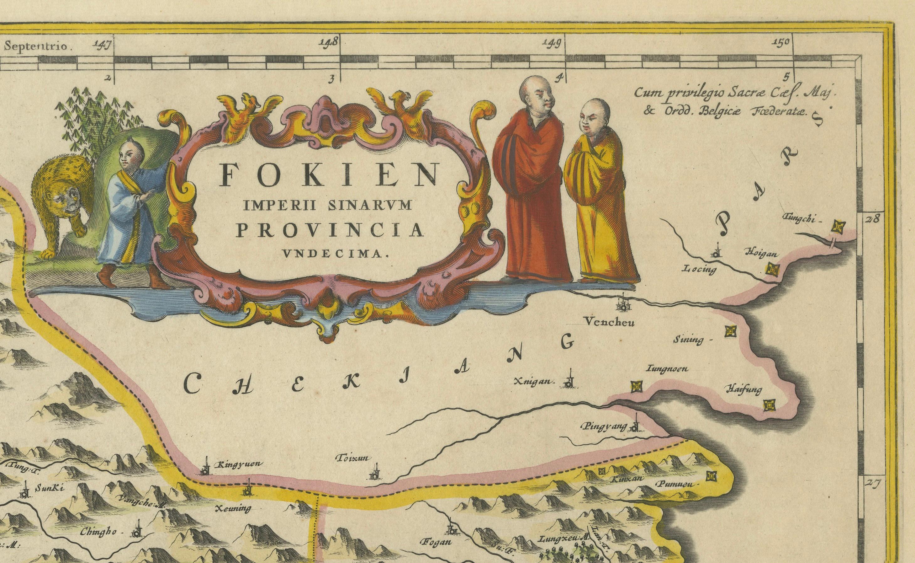 Mid-17th Century Original 17th-Century Antique Map of Fujian (Fokien) Province, China –  by Blaeu For Sale
