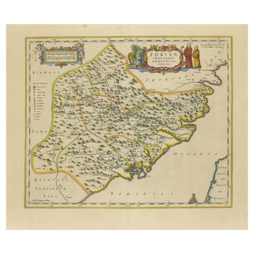 Original 17th-Century Antique Map of Fujian (Fokien) Province, China – by Blaeu