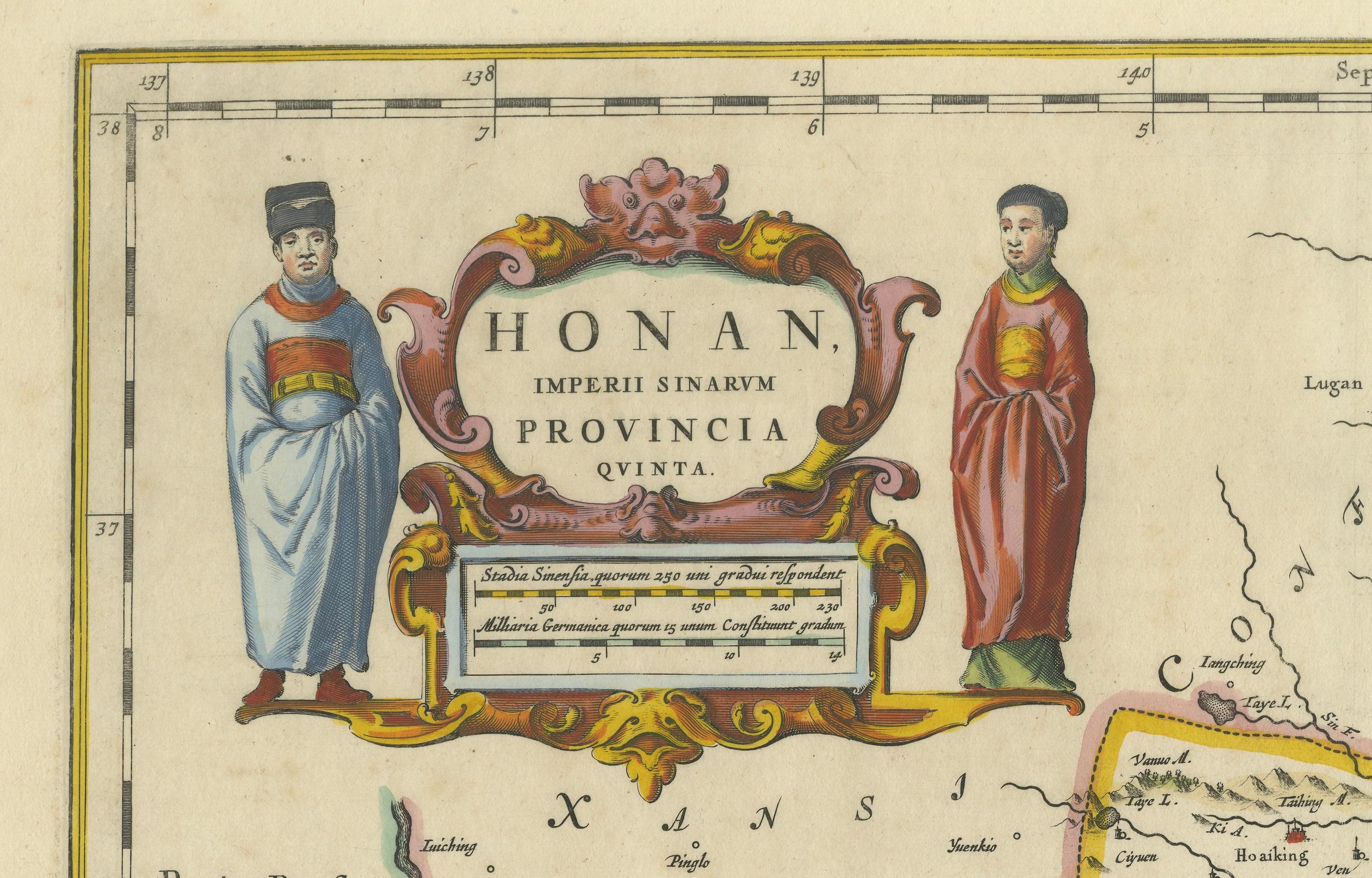 Engraved Original 17th-Century Antique Map of Henan (Honan) Province, China – by Blaeu For Sale