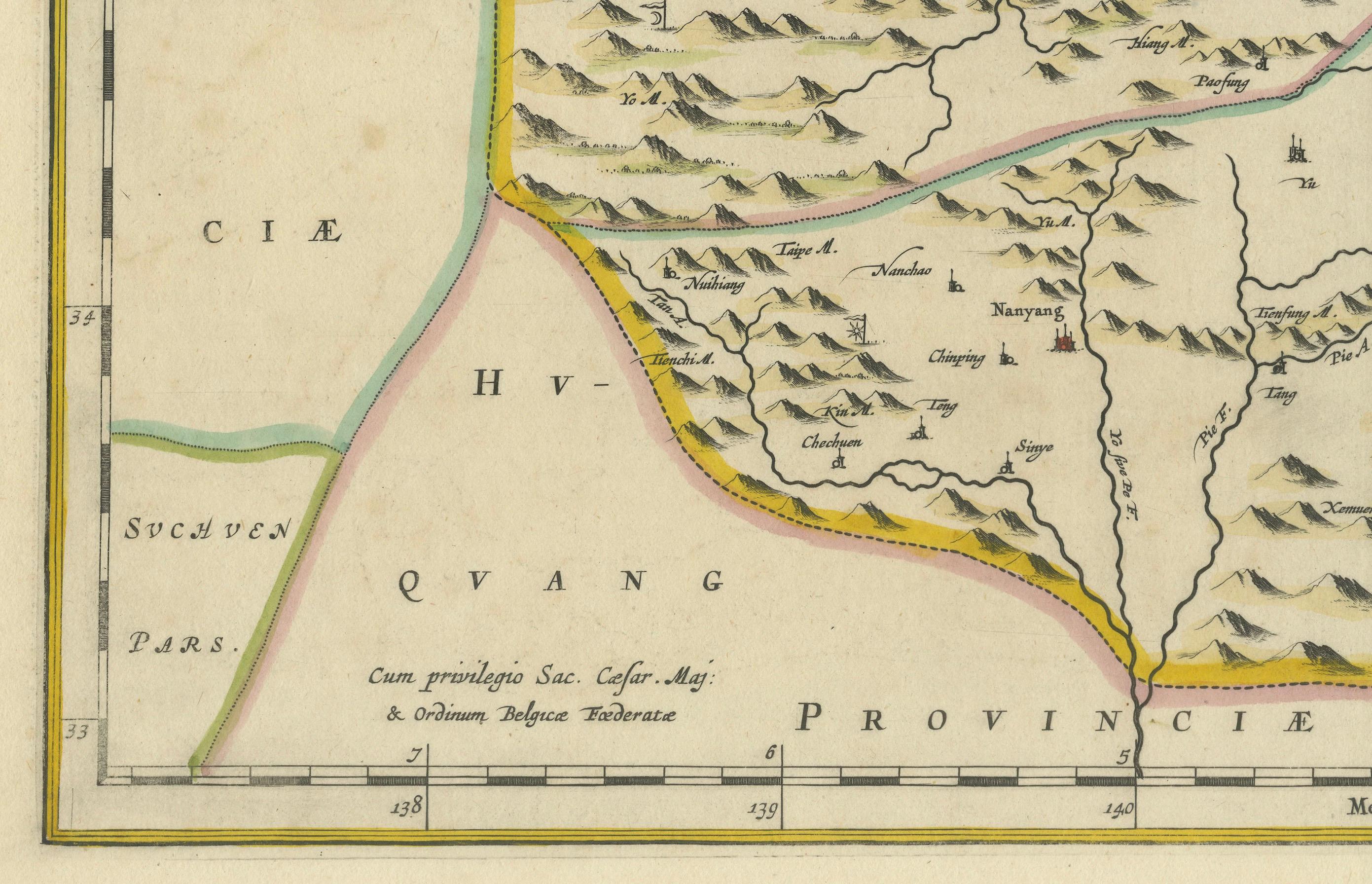 Original 17th-Century Antique Map of Henan (Honan) Province, China – by Blaeu In Good Condition For Sale In Langweer, NL