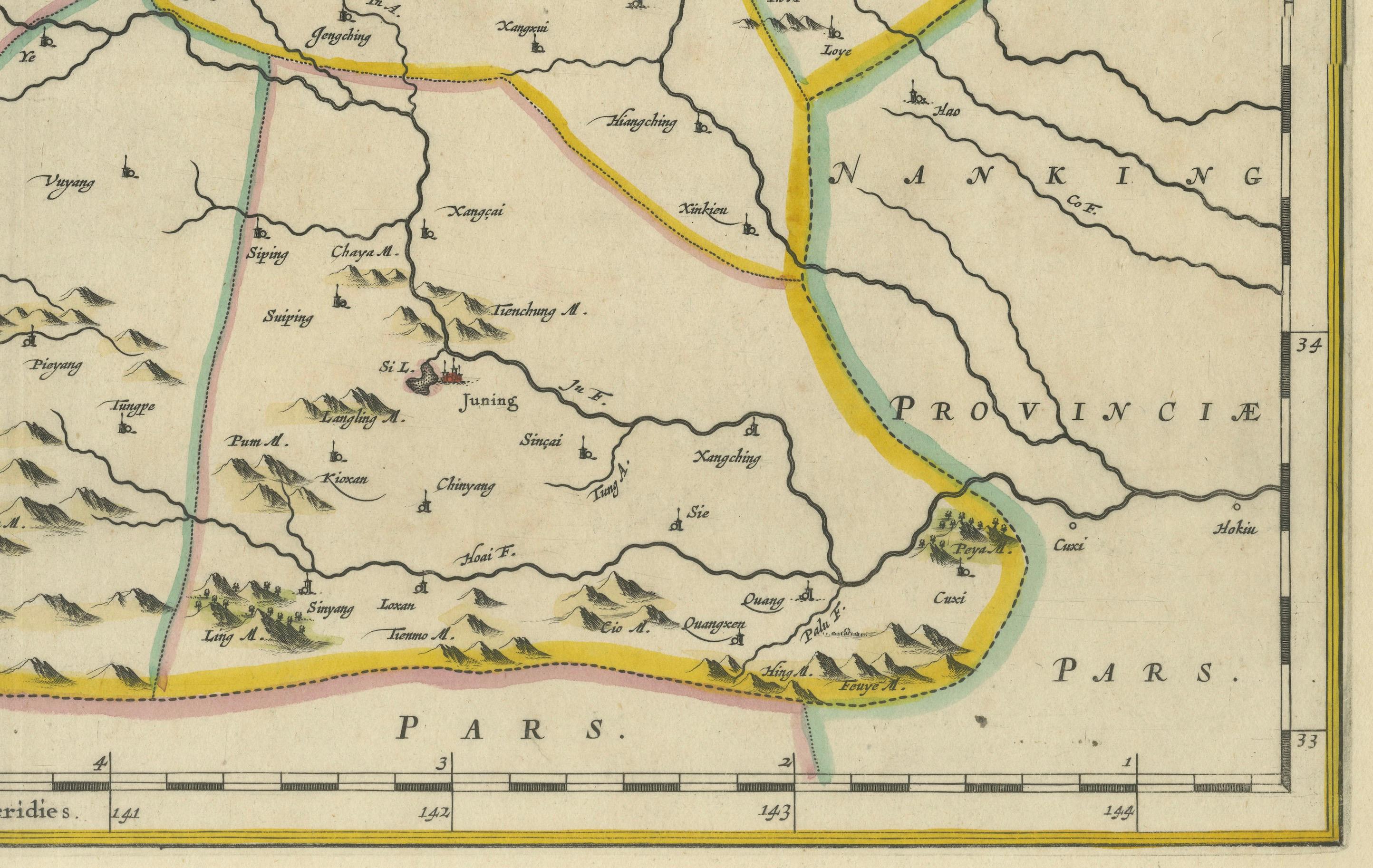 Mid-17th Century Original 17th-Century Antique Map of Henan (Honan) Province, China – by Blaeu For Sale