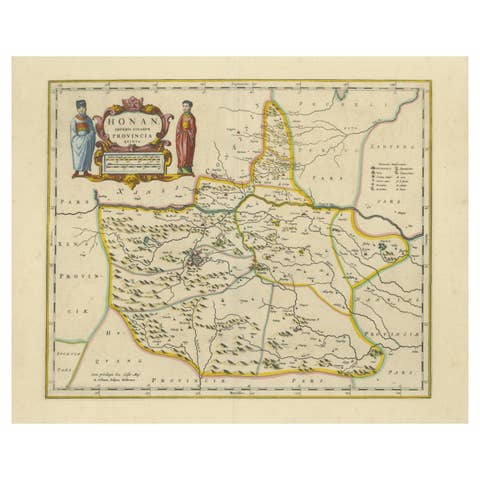 Original 17th-Century Antique Map of Henan (Honan) Province, China – by Blaeu